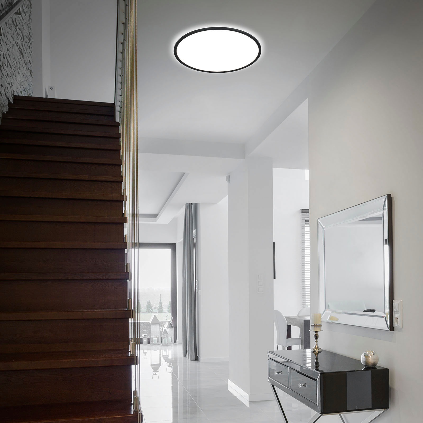 Briloner Leuchten LED Panel »3428015 SLIM«, Leuchtmittel LED-Board | LED fest integriert, Deckenlampe, 48x3cm, Schwarz, 30W, Wohnzimmer, Schlafzimmer, Küche