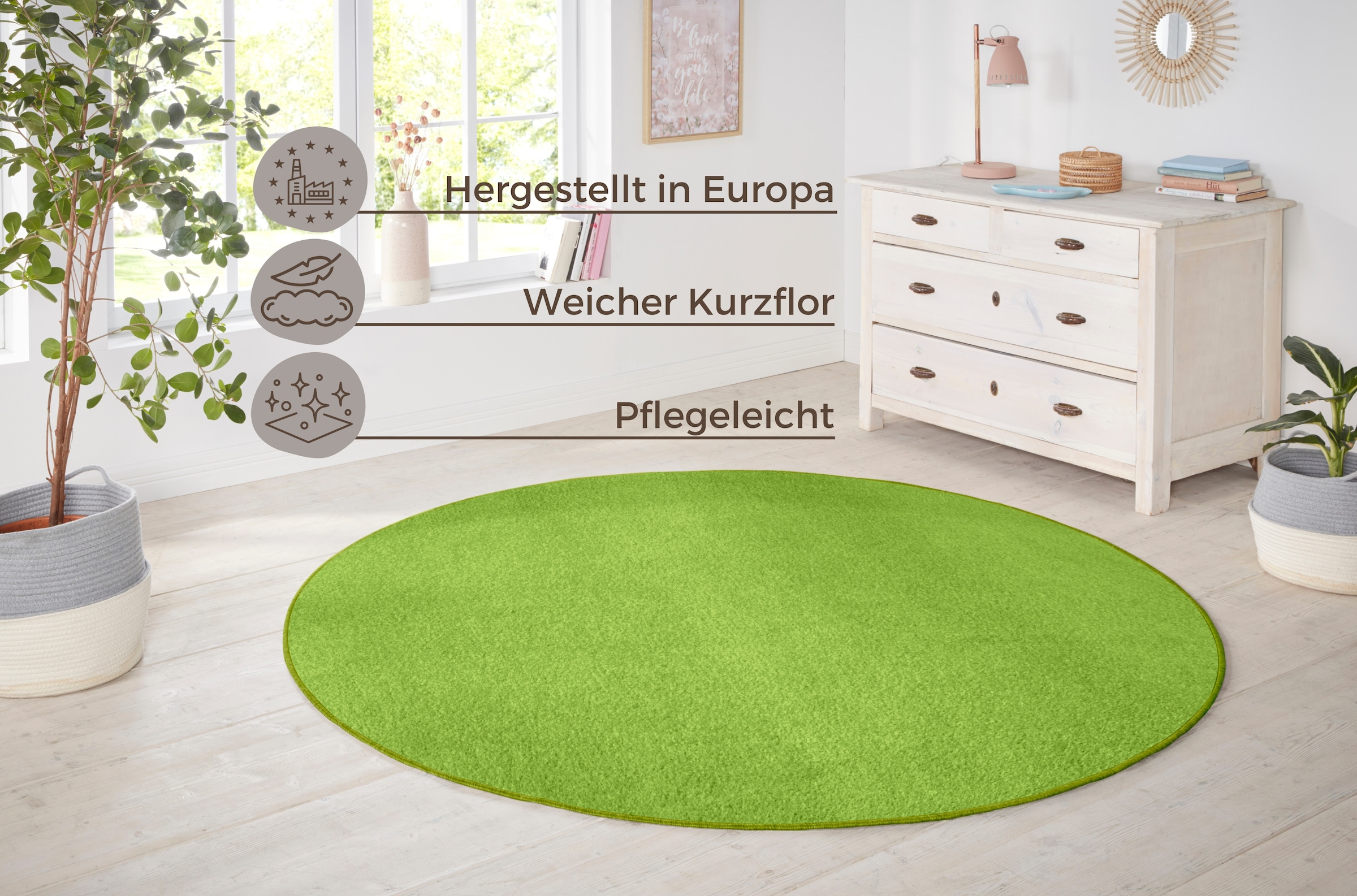 HANSE Home Teppich »Shashi«, rund, 8,5 mm Höhe, Kurzflor, Unifarben, Teppich, Weich, Esszimmer, Kinderzimmer, Flur