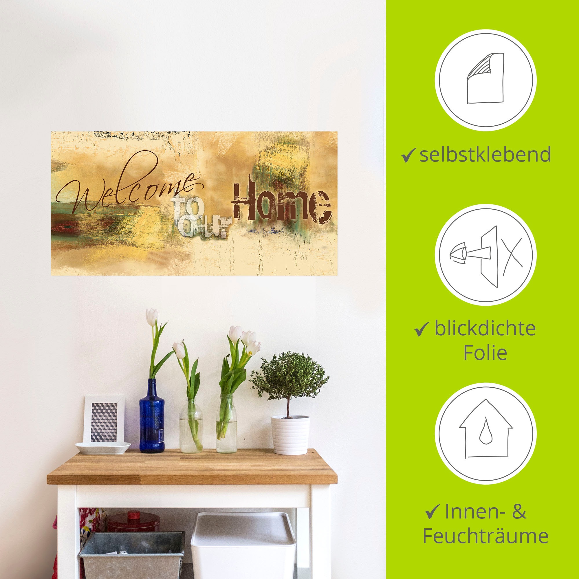 Artland Wandbild »Willkommen in unserem Zuhause«, Sprüche & Texte, (1 St.), als Alubild, Outdoorbild, Leinwandbild, Poster, Wandaufkleber