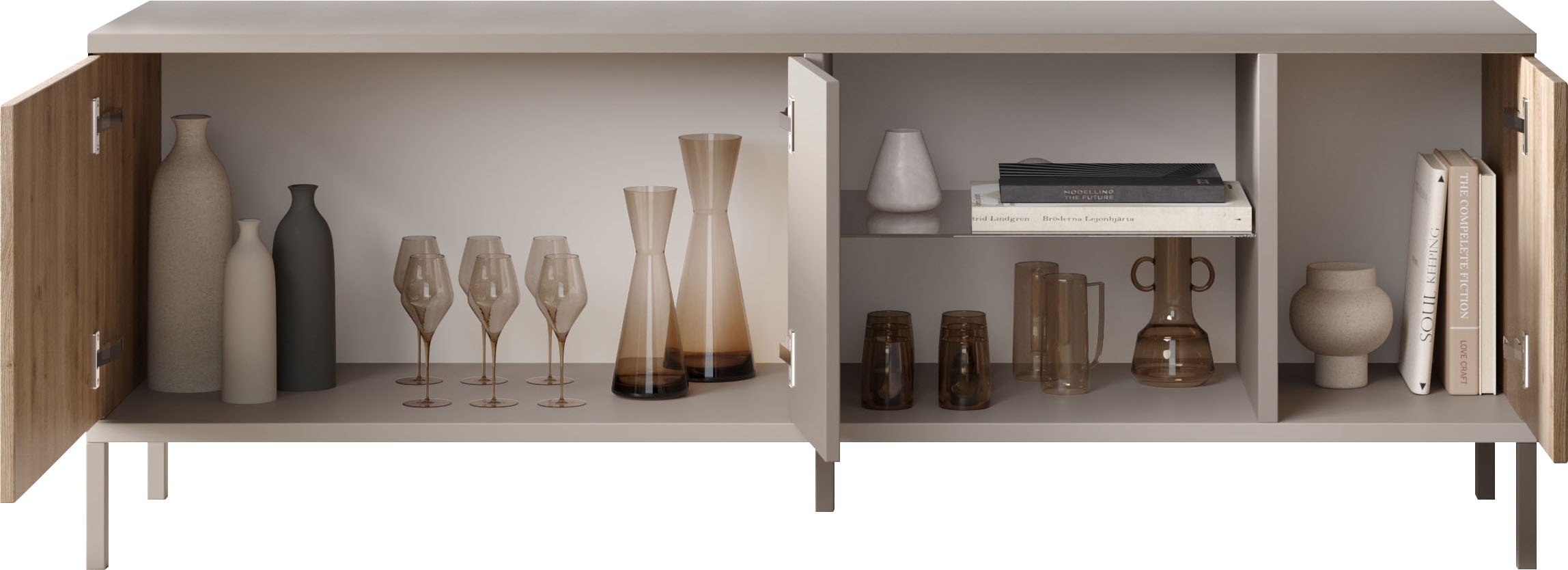 INOSIGN Lowboard »Gent Breite 160 cm, TV-Board mit 3 Türen u. 2 offenen Fächern«, TV-Möbel, TV-Kommode, TV-Schrank, Push-to-open Funktion