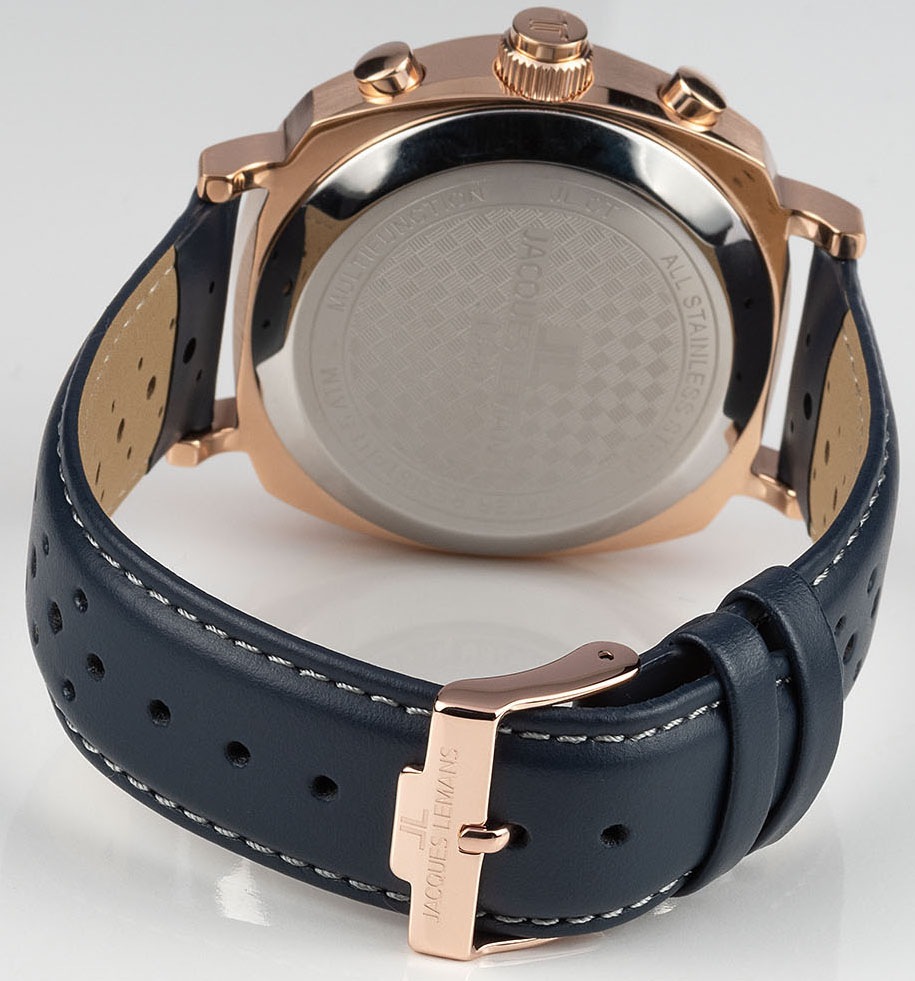 Jacques Lemans Chronograph »Lugano, 1-2058D«, Quarzuhr, Armbanduhr, Herrenuhr, Stoppfunktion, Lederarmband