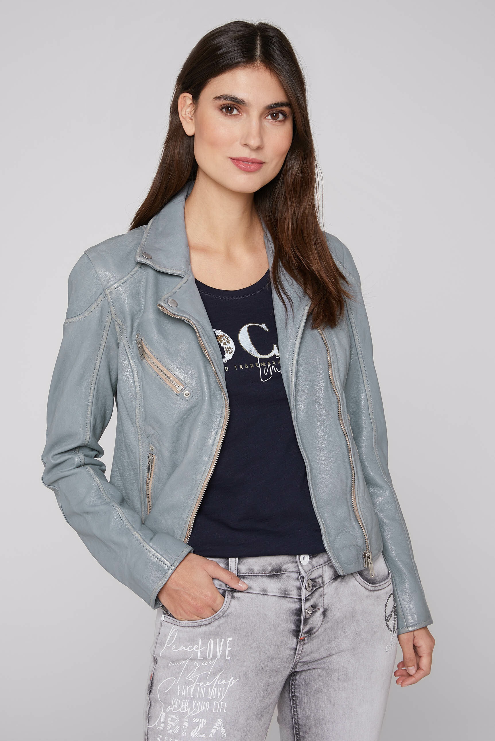 SOCCX Lederjacke, ohne Kapuze, mit Zipper am Ärmelende