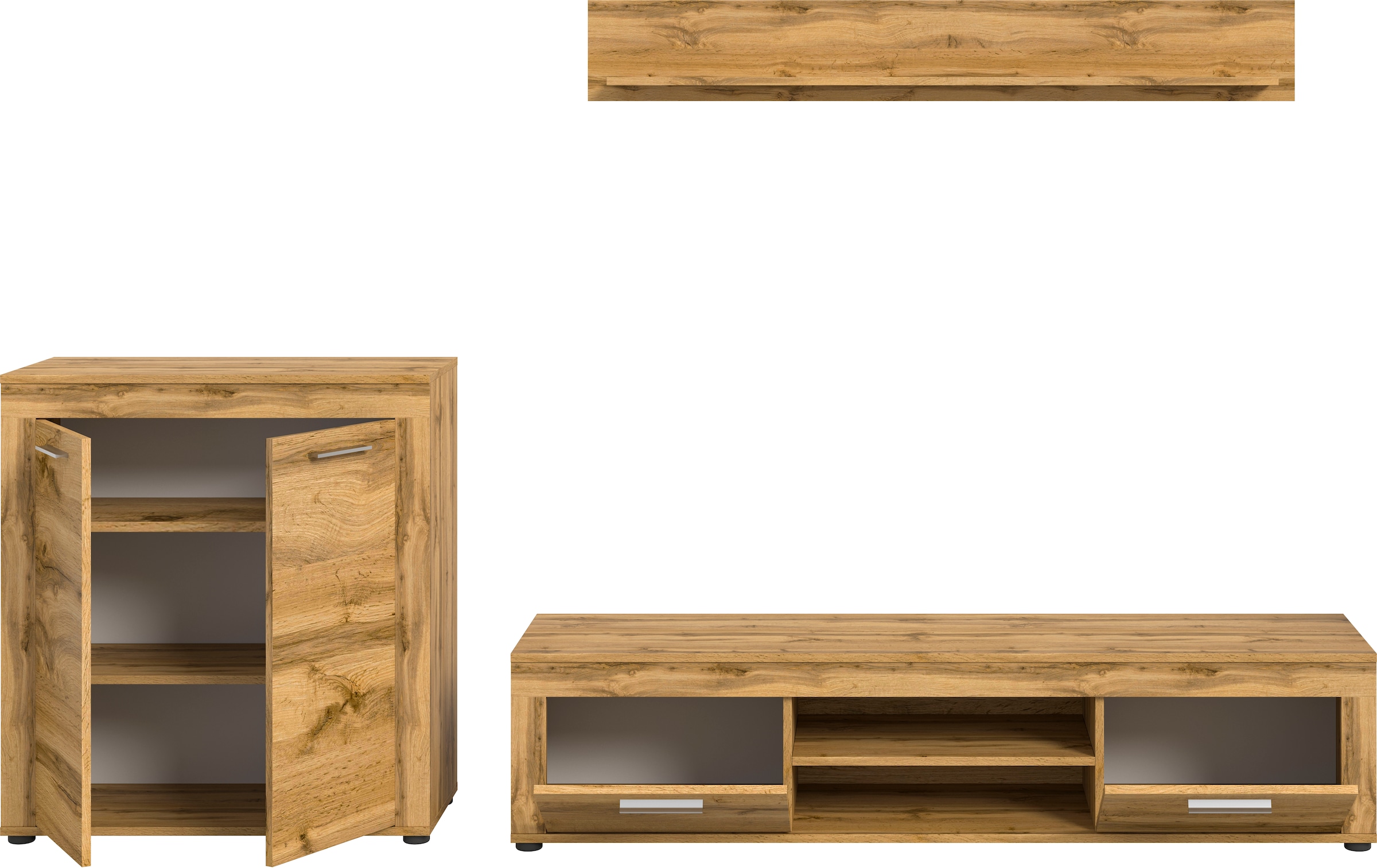 INOSIGN Wohnwand »Aosta, Breite 255cm, bestehend aus Highboard, Lowboard, Wandboard«, (3 St.), Wohnwand, Kombination, Anbauwand, Möbel Set, Schrankwand, Möbel Kombi