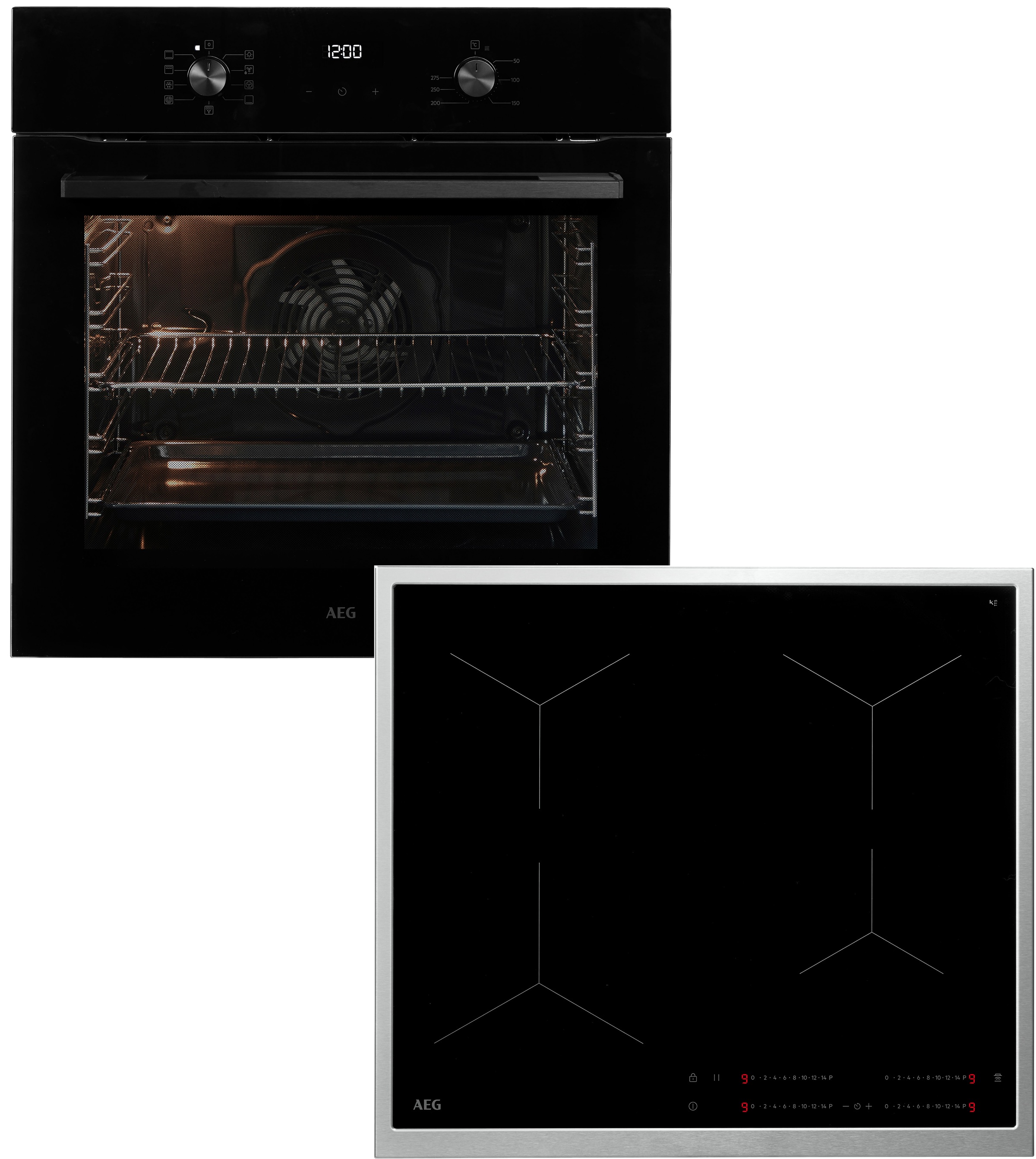 AEG Backofen-Set »HH24BSIB«, Aqua Clean, Wasserdampfreinigung des Ofens, Autarkes Kochfeld mit SuperFlat Rahmen