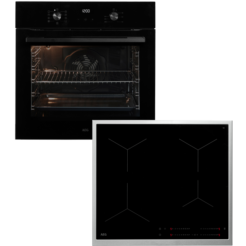 AEG Backofen-Set »HH24BSIB« Aqua Clean Grillfunktion, gleichmäßiges Garen auf 3 Ebenen, Wasserdampf-Reinigung Schwarz Induktionskochen - Schnellste...
