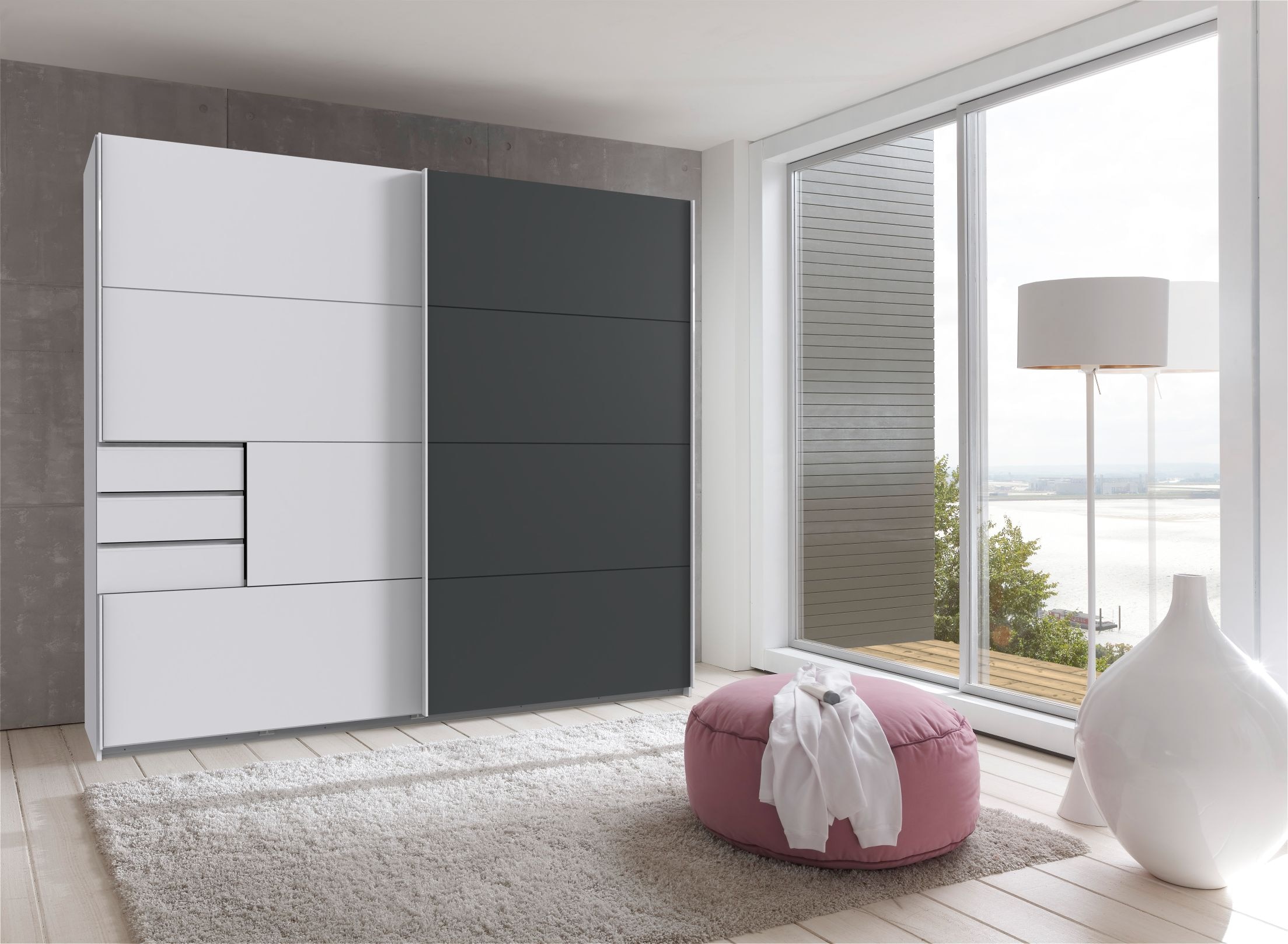 Wimex Schwebetürenschrank »Saigon, mit kompletter Innenausstattung, Made in Germany«, Kleiderschrank 2-türig, 225cm breit, mit 3 praktischen Außenschubladen