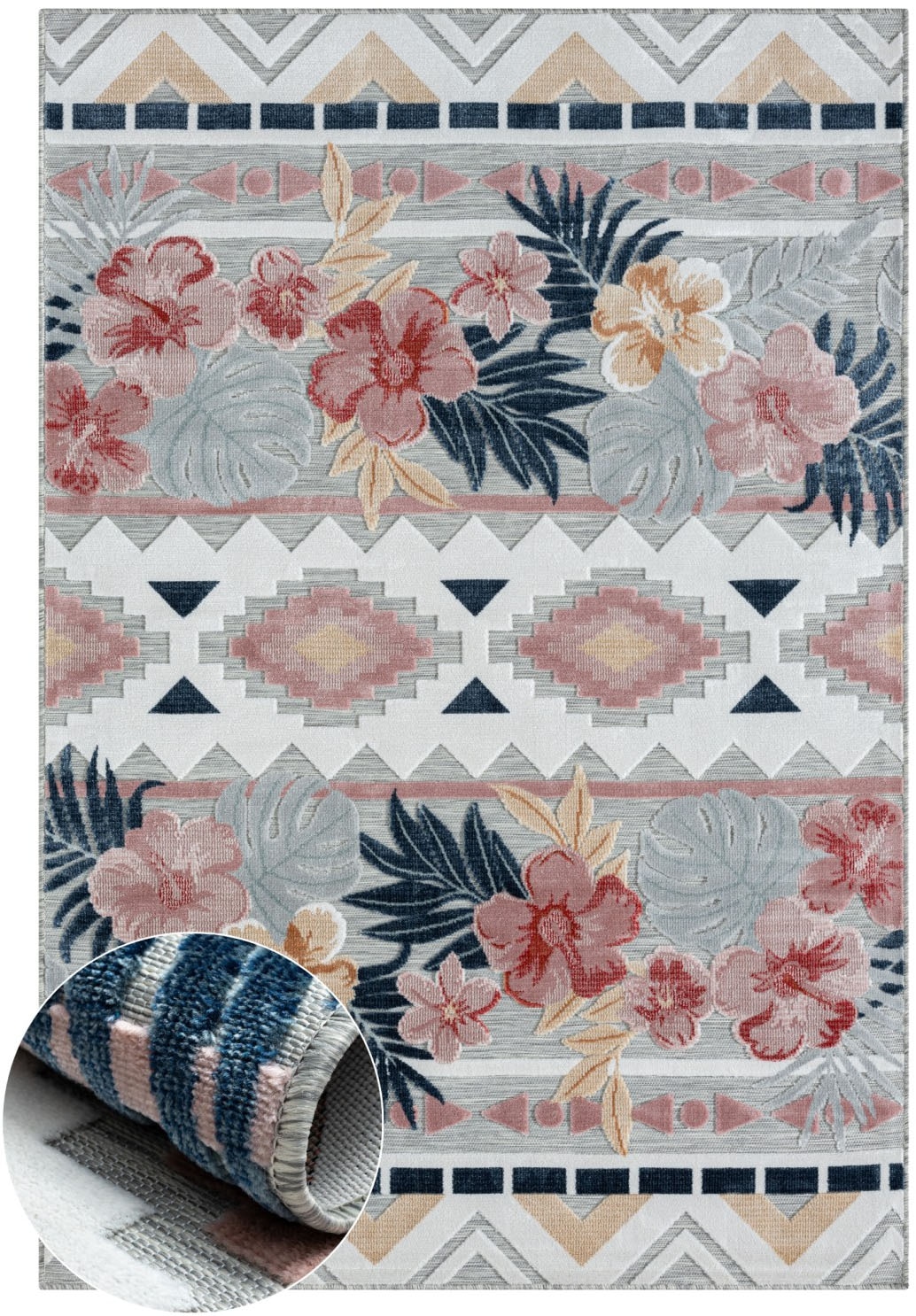 Myflair Möbel & Accessoires Teppich »Lotus Lagerräumung«, rechteckig, 8 mm Höhe, florales Design, Blumen Motiv, Outdoor geeignet, Balkon, Terrasse