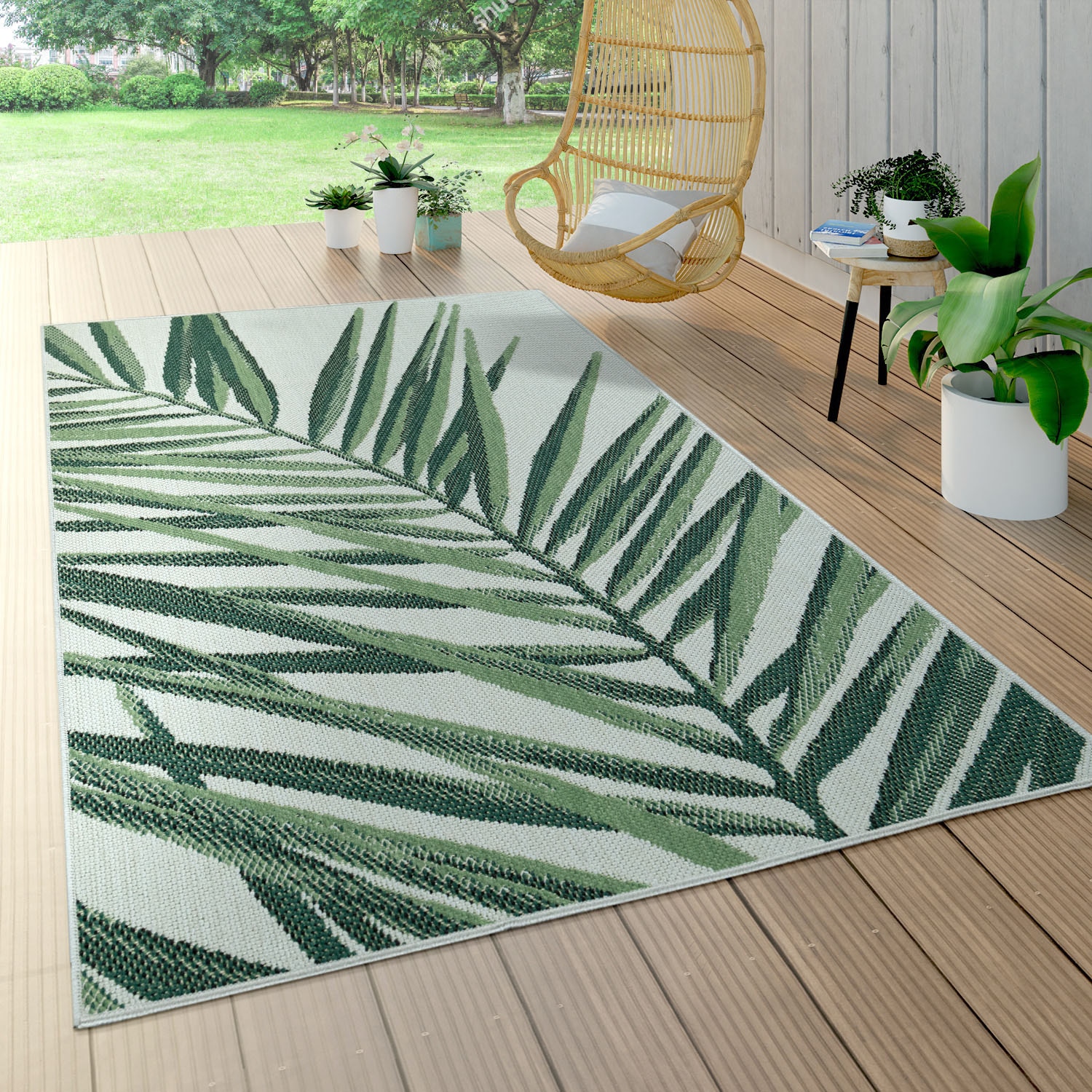 Paco Home Teppich »Ostende 537«, und bestellen und In- Motiv Outdoor Flachgewebe, Palmenblätter, rechteckig, Wohnzimmer bequem schnell geeignet