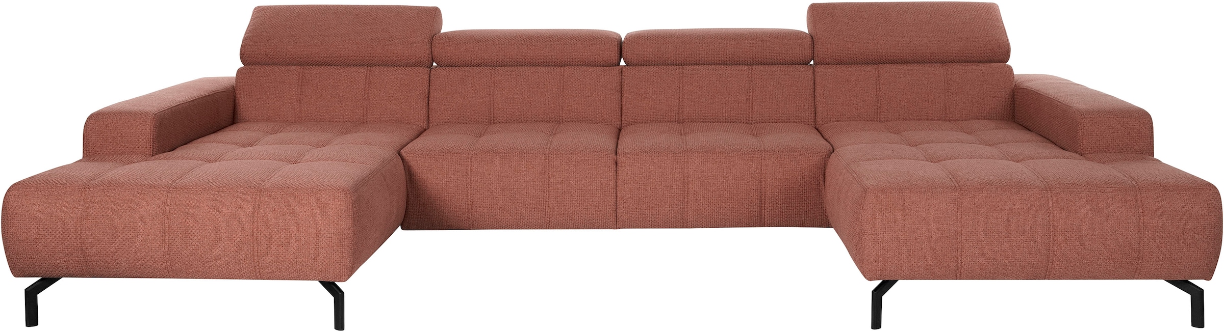 DOMO collection Wohnlandschaft »Cunelli tolle Sitznähte als Designelement, fester Sitzkomfort, U-Form«, wahlweise mit Kopfteilverstellung, bodenfrei