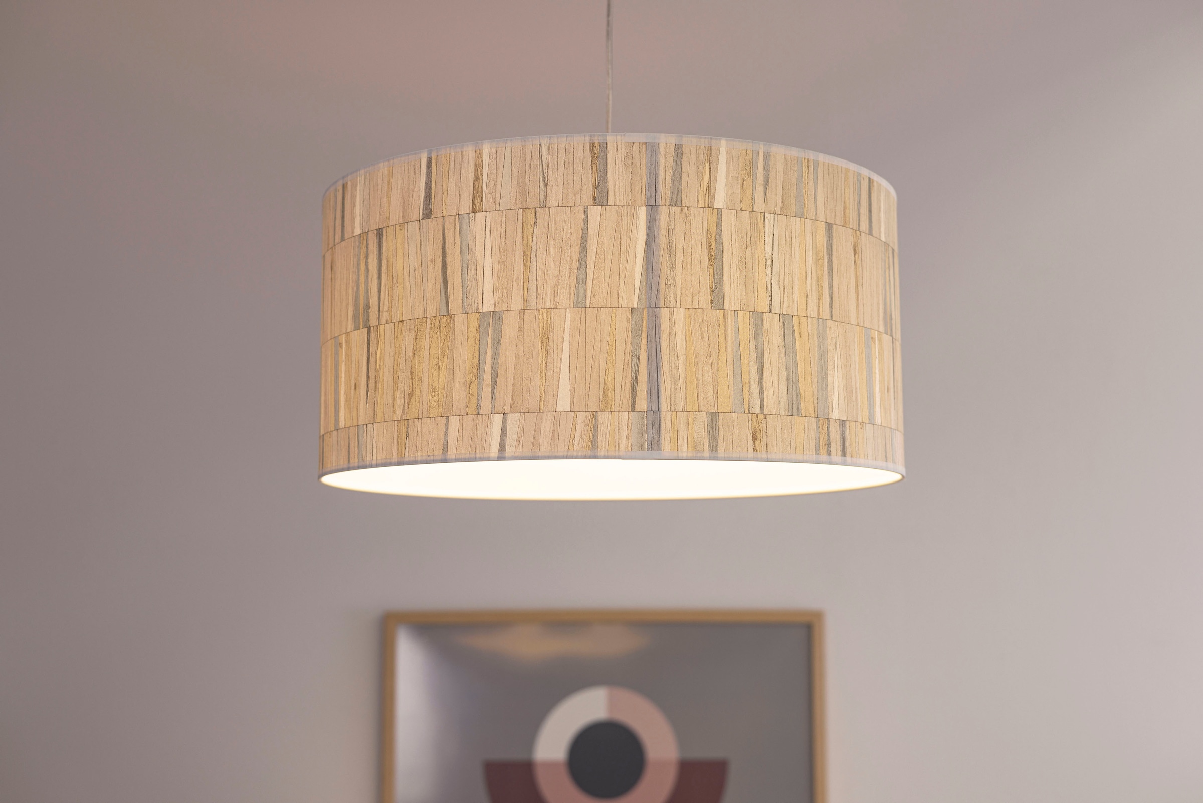 Home affaire Deckenleuchte »Pölsen«, 1 flammig-flammig, Deckenlampe mit Birkenholz und Lampenschirm aus Tapete, Made in Europe