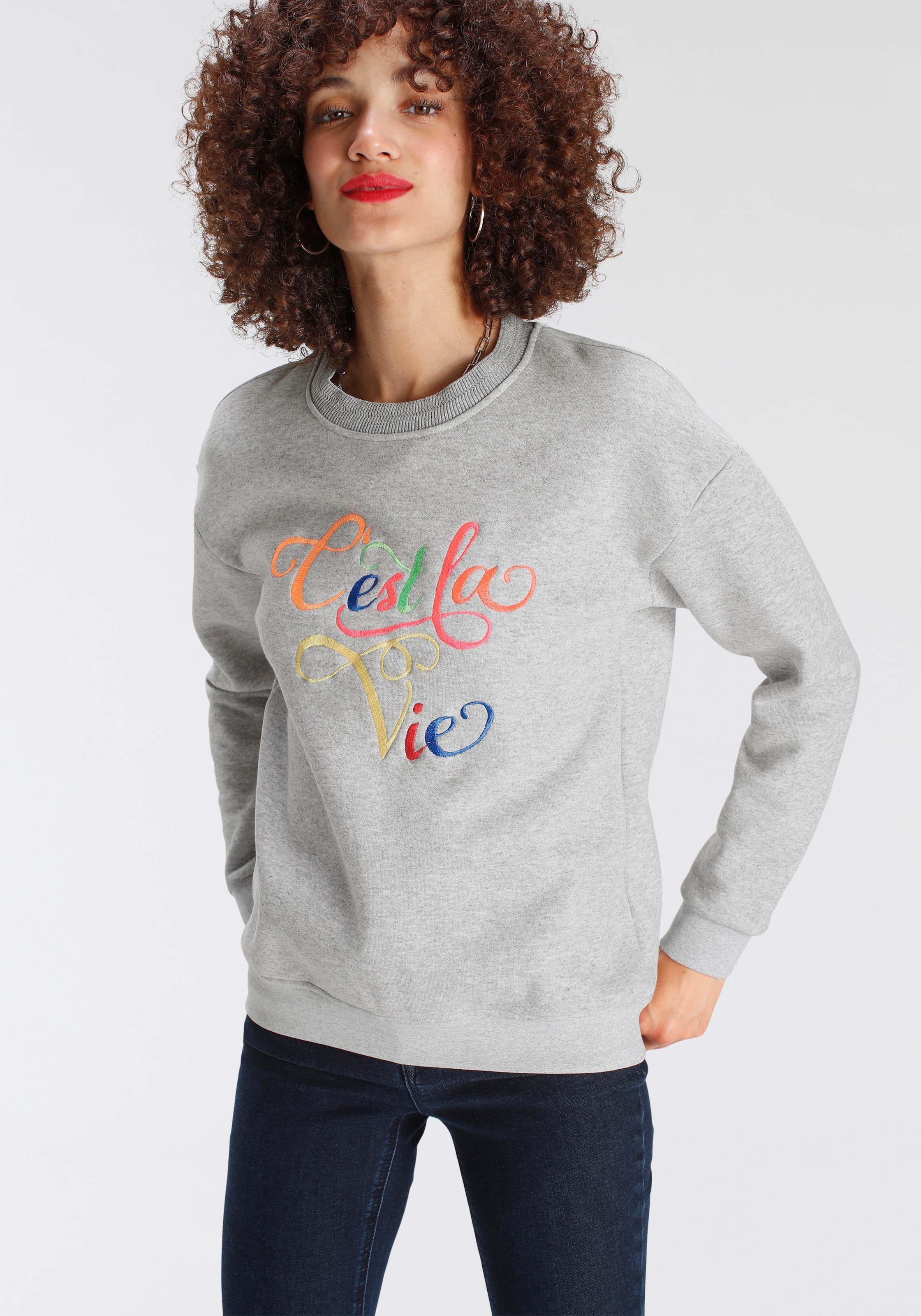 Sweater, mit Statement Stickerei