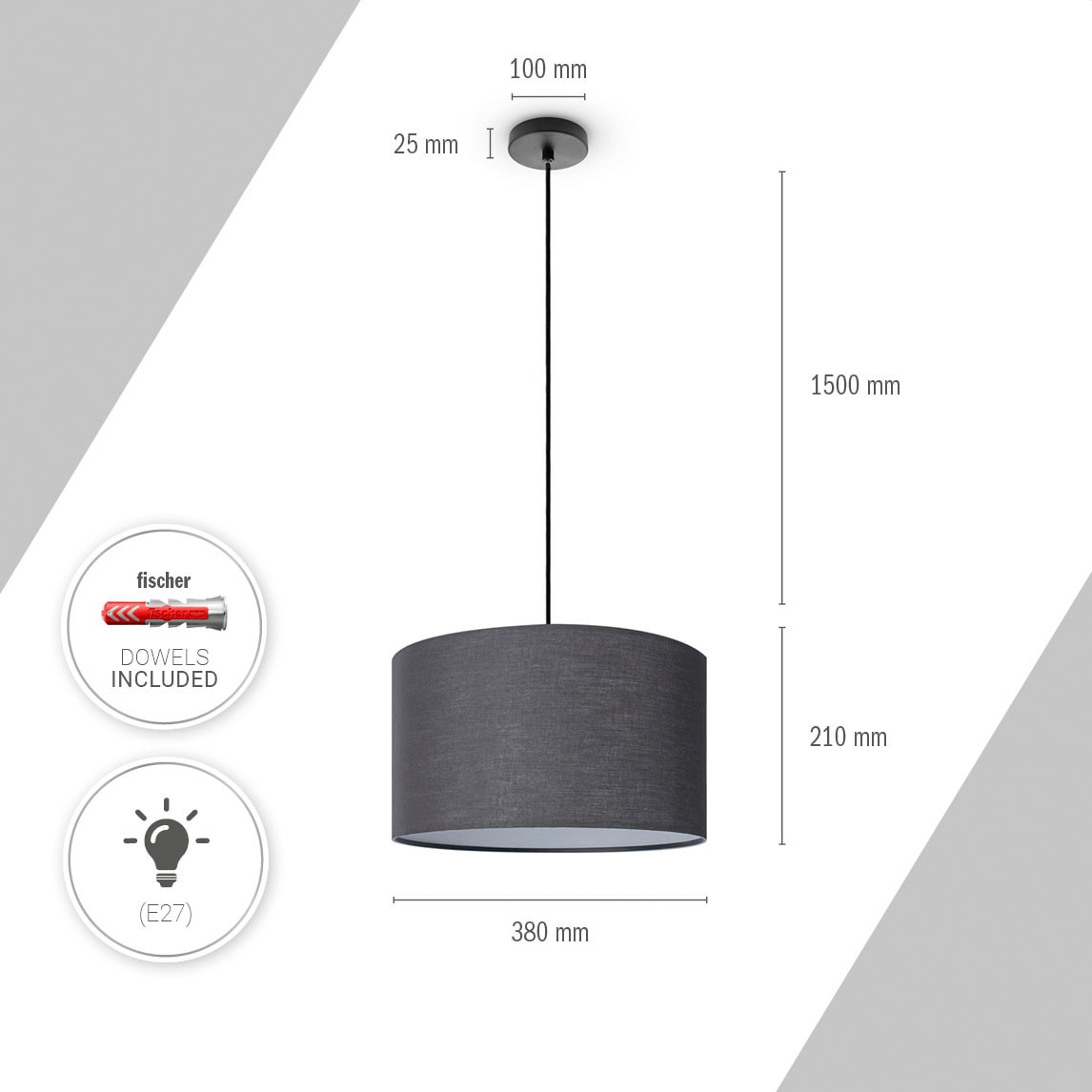 Paco Home Pendelleuchte »HUGO UNI COLOR«, 1 flammig, Leuchtmittel E27 | ohne Leuchtmittel, Deckenlampe LED Wohnzimmer Und Schlafzimmer, Unifarben, Deko E27