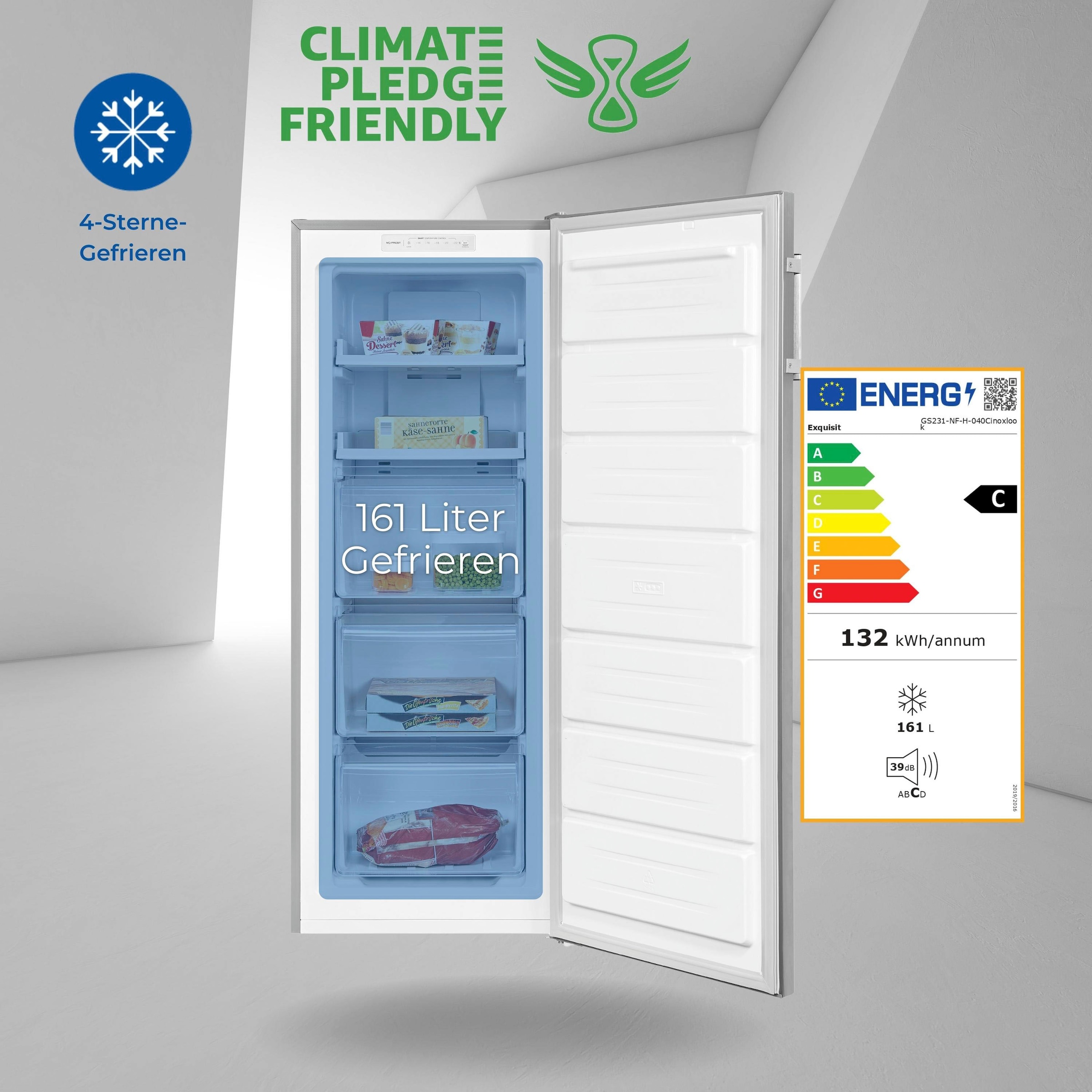 5. Bild von exquisit Gefrierschrank »GS231-NF-H-040Cinoxlook«, 143 cm hoch, 54 cm breit, NoFrost, 161 Liter Nutzinhalt