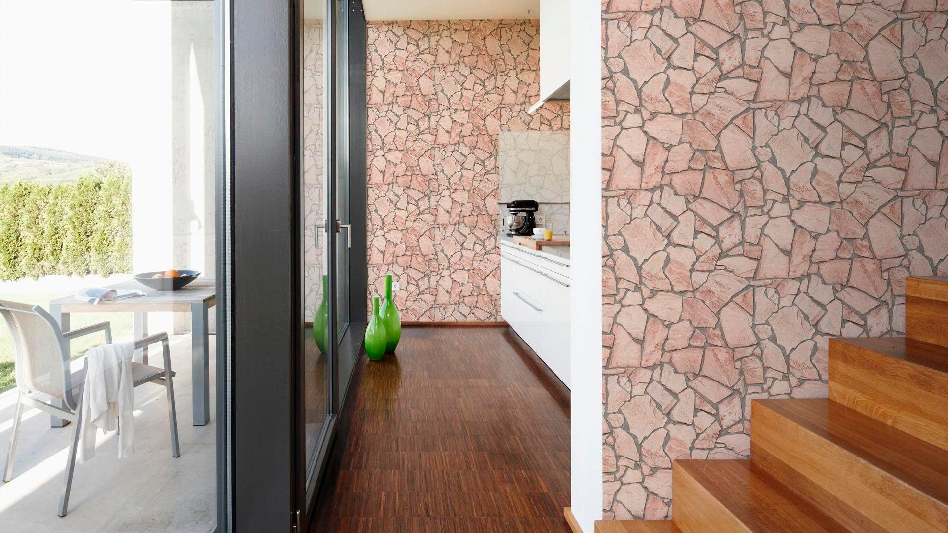 living walls Vliestapete »Best of Wood`n Stone 2nd Edition«, Steinoptik-gemustert-Motiv, Steintapete leicht strukturiert matt Backstein Tapeten Wohnzimmer Flur