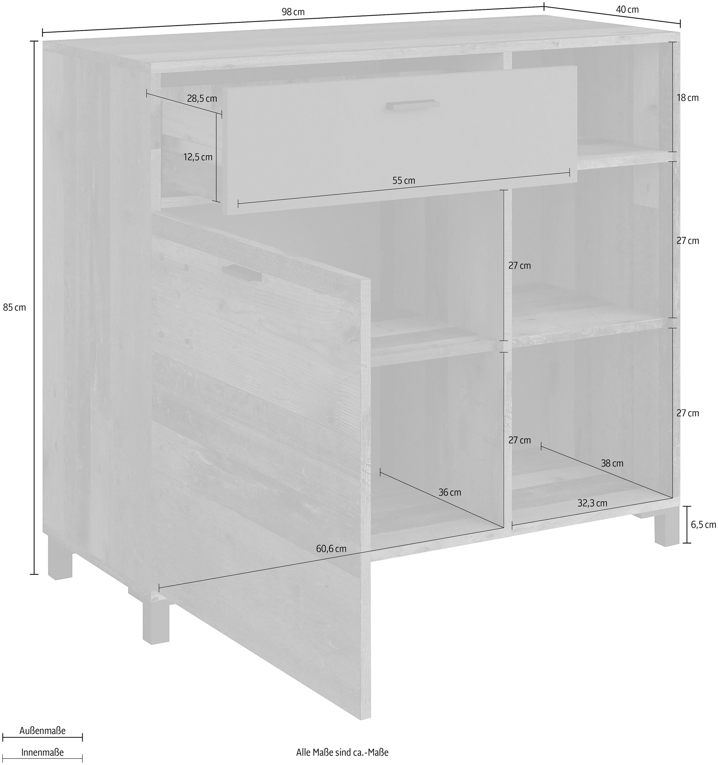 INOSIGN Sideboard »Jackson«, Breite 98 cm, mit offenem Regal