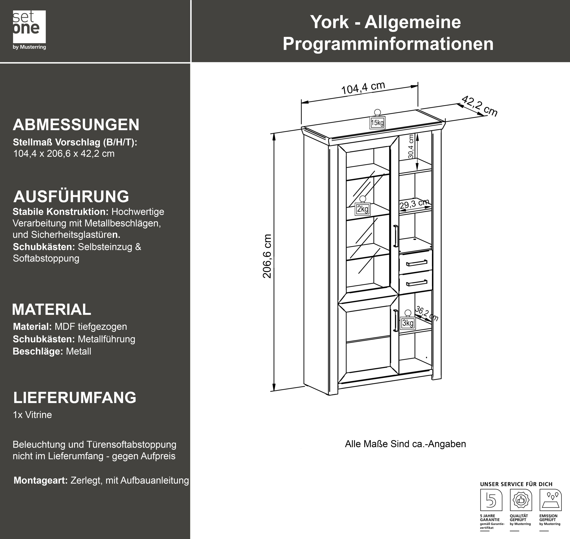 set one by Musterring Standvitrine »York« Typ 05 und 06, mit Glastür, Beleuchtung optional, Höhe 207 cm