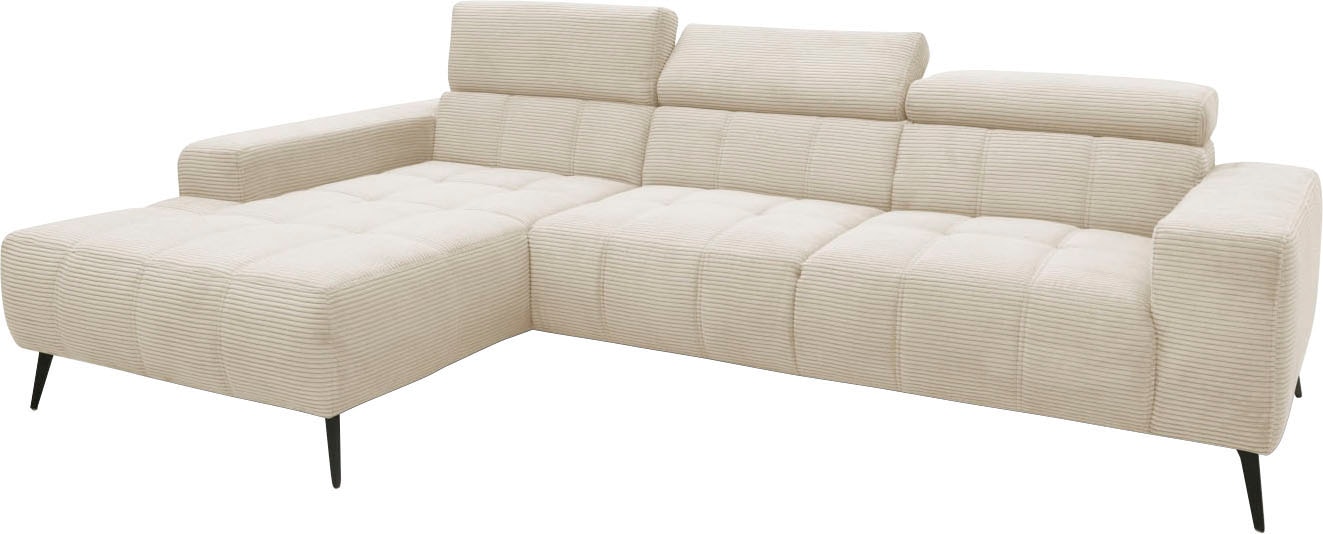 DOMO collection Ecksofa »Trento L-Form, mit Kufenfuß oder Einzelfuß«, wahlweise mit Kopfteilverstellung, Recamiere links/rechts bestellbar