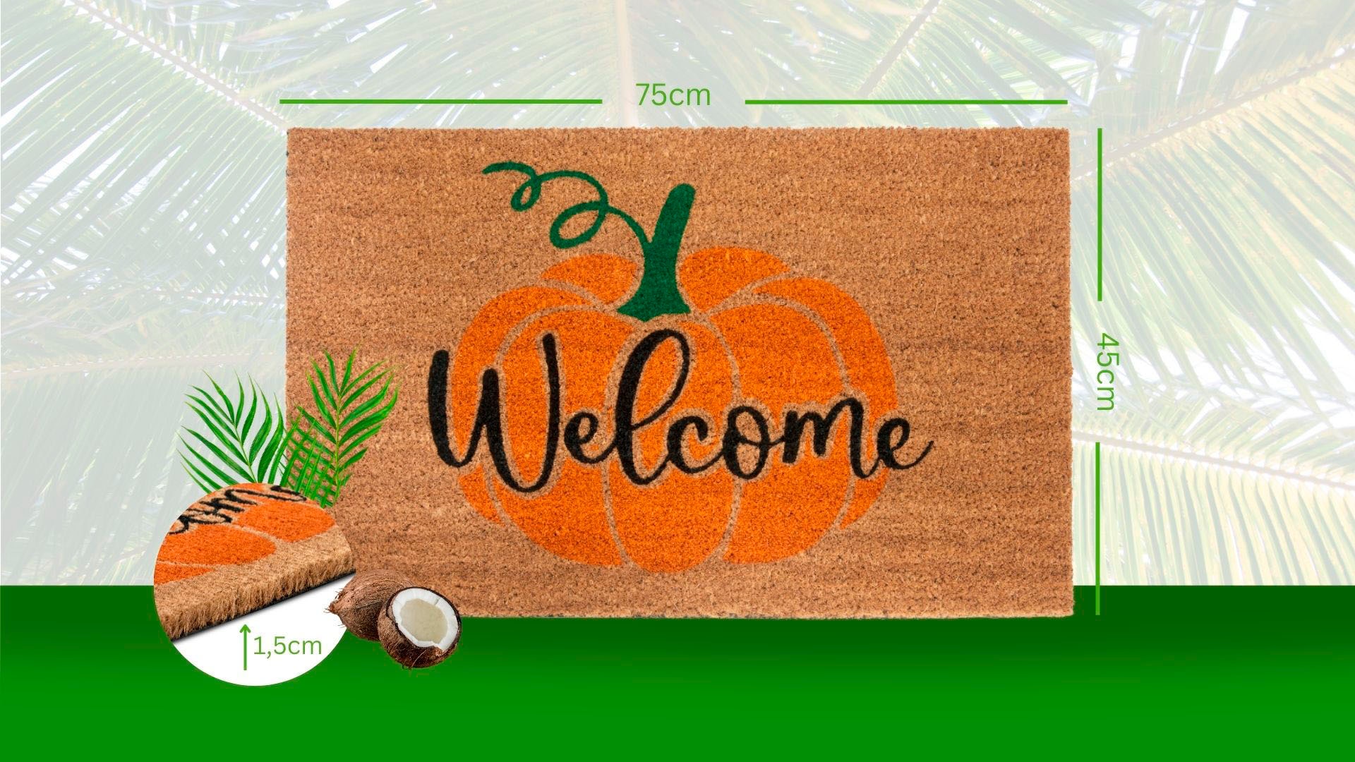 HANSE Home Fußmatte »Mix Mats Kokos Welcome Pumpkin, Türmatte«, rechteckig, 15 mm Höhe, Kokos, Schmutzfangmatte, Outdoor, Rutschfest, Innen, Kokosmatte, Flur