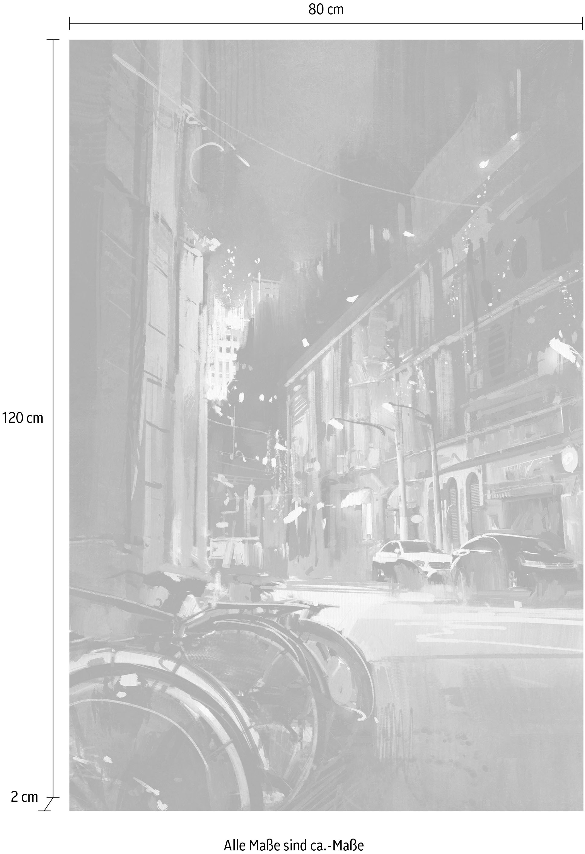 queence Leinwandbild »Stadt Fahrrad«, Städte-Abstrakte-Fahrräder-Fahrzeuge, Premium-Leinwandstoff, Handarbeit aus Deutschland