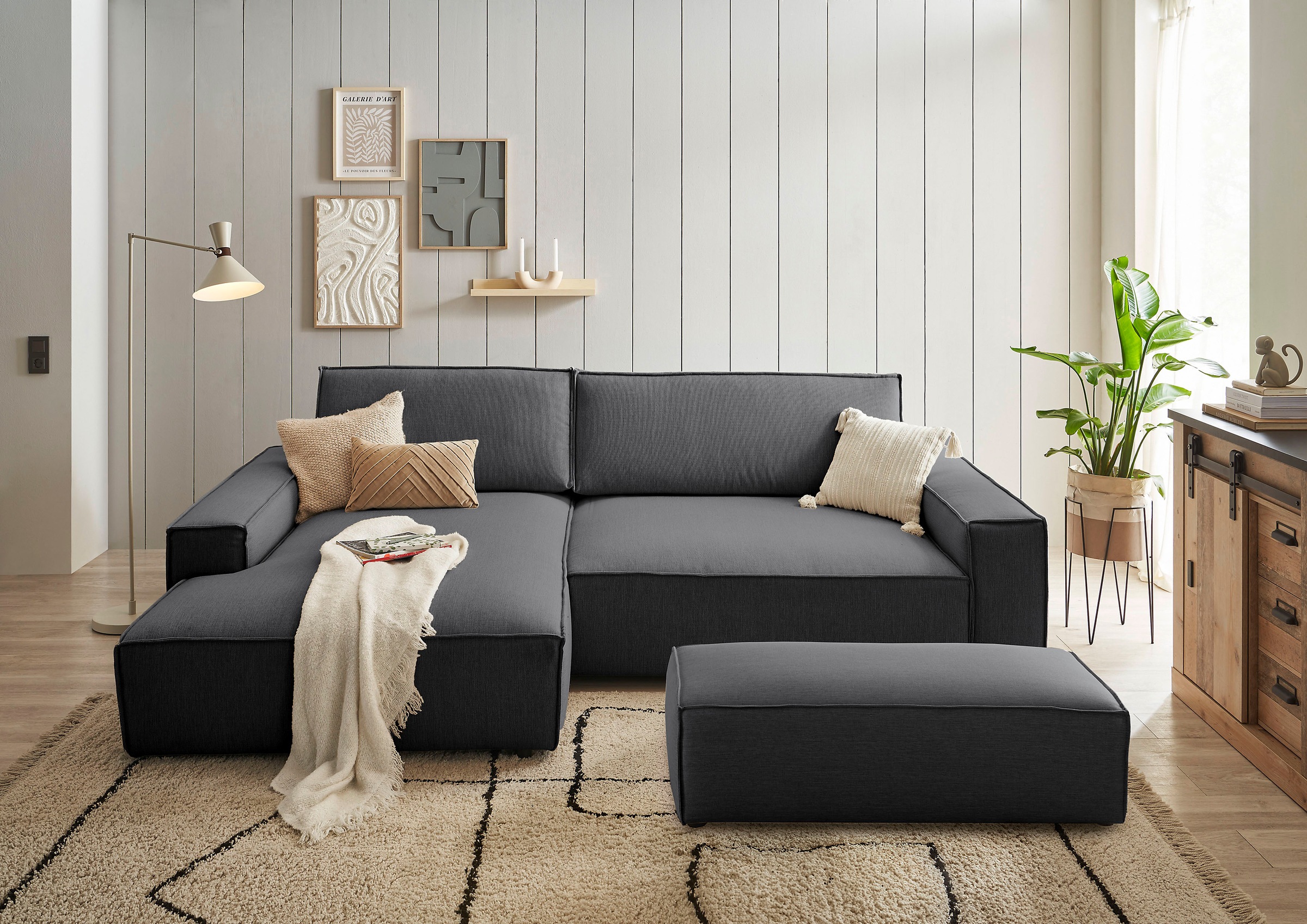 Home affaire Hocker »NEU: SHERWOOD XXL, Polsterhocker, Cord, Webstoff«, rechteckig, bequemer Sitzkomfort, 130/60/44 cm, Krokodilverbinder