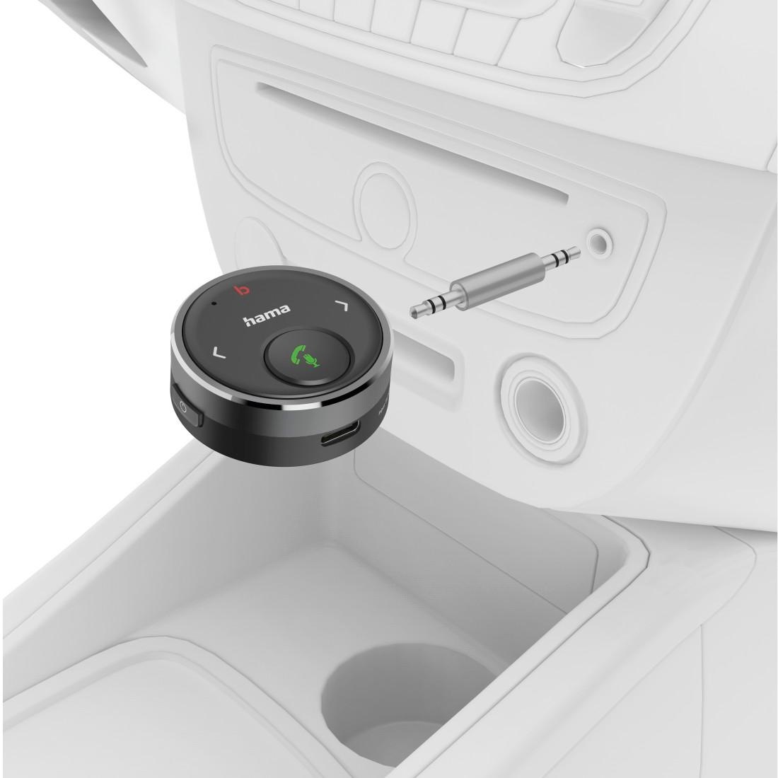 Hama KFZ-Adapter »Bluetooth Adapter für Auto Kfz, 3,5 mm Stecker, Musik, Sprachsteuerung«, 3,5-mm-Klinke zu 3,5-mm-Klinke, Verstärker Bass, Multifunktions Button, Freisprechfunktion, AUX In