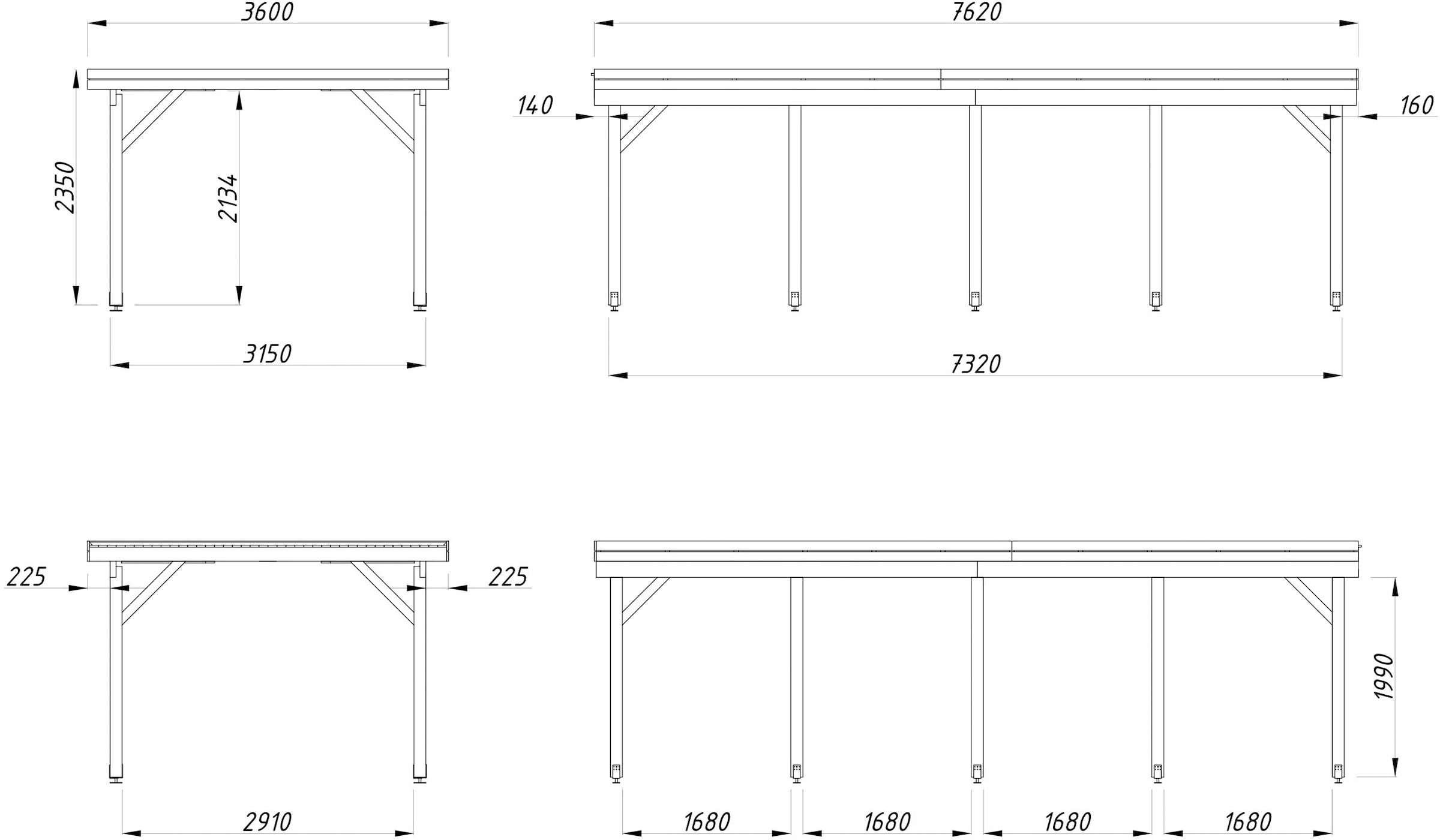 Palmako Einzelcarport »Karl« Massivholz 291 cm weiß/weiß