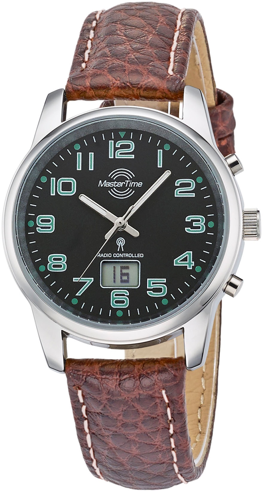 MASTER TIME Funkuhr »Basic«, Armbanduhr, Quarzuhr, Damenuhr, Datum, Leuchtzeiger, Lederarmband