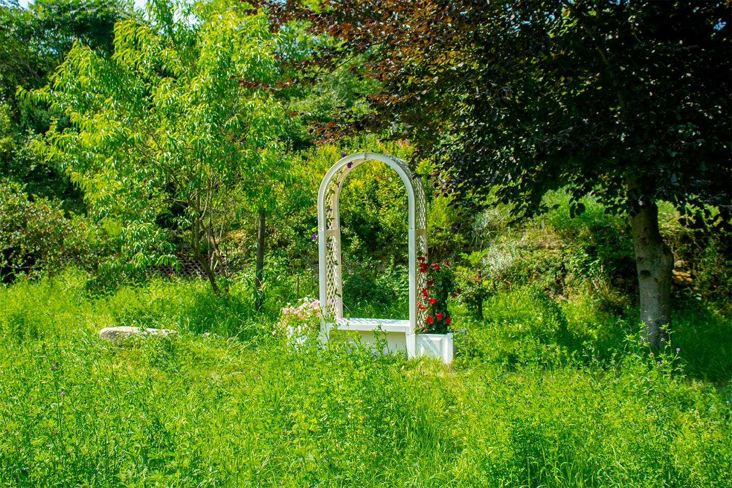 KHW Gartenbank »Brüssel«, mit Rosenbogen und zwei Pflanzkästen, weiß