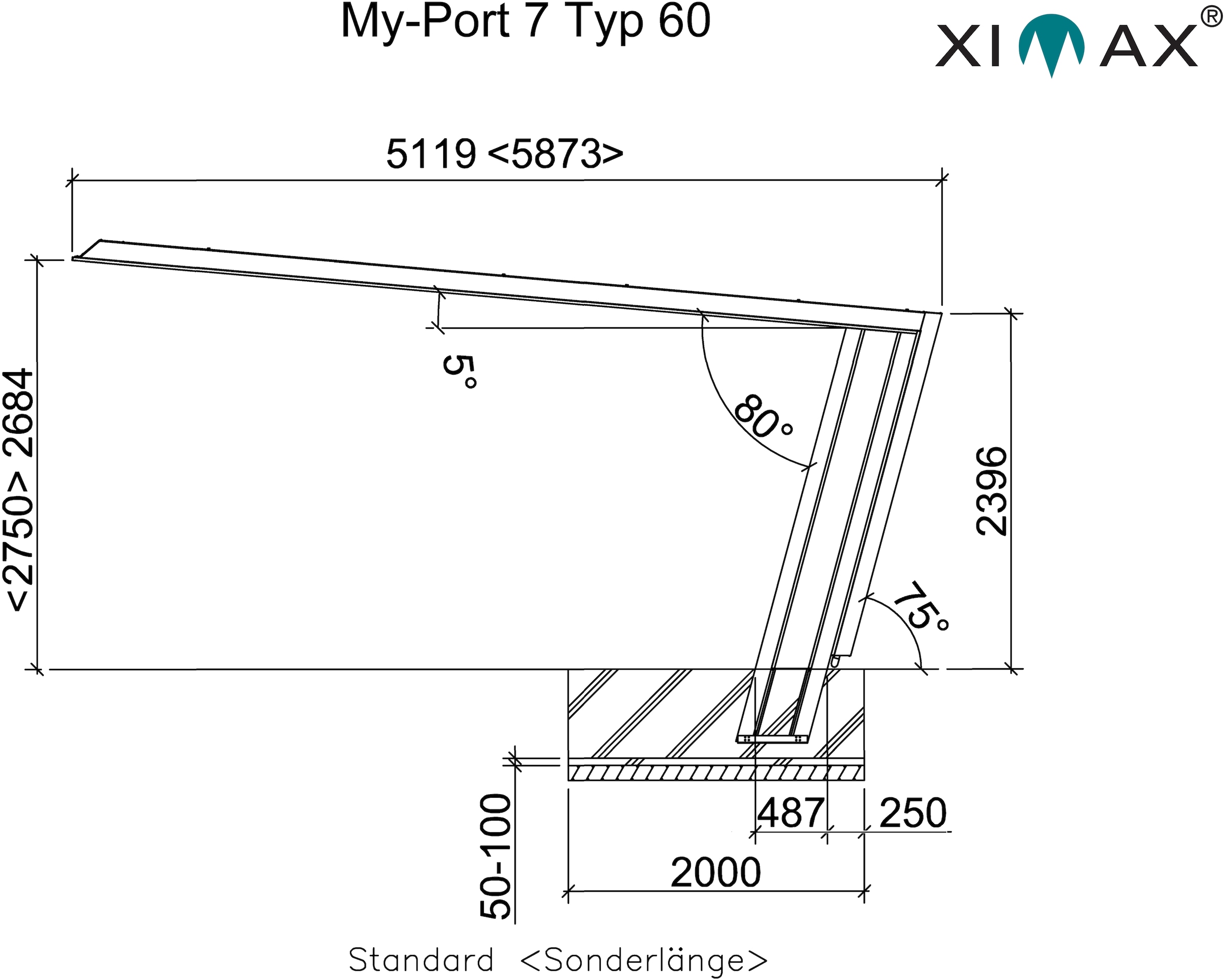 Ximax Einzelcarport »My-Port 7 Typ 3251 Typ 60 Standard-Edelstahl-Look«,  Aluminium, 259 cm, edelstahlfarben, Aluminium online bei