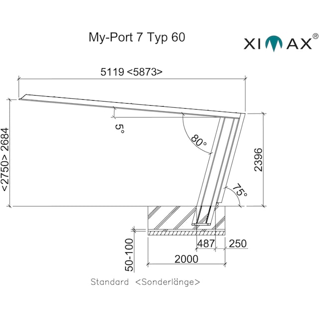 Ximax Einzelcarport »My-Port 7 Typ 3251 Typ 60 Standard-Edelstahl-Look«,  Aluminium, 259 cm, edelstahlfarben, Aluminium online bei