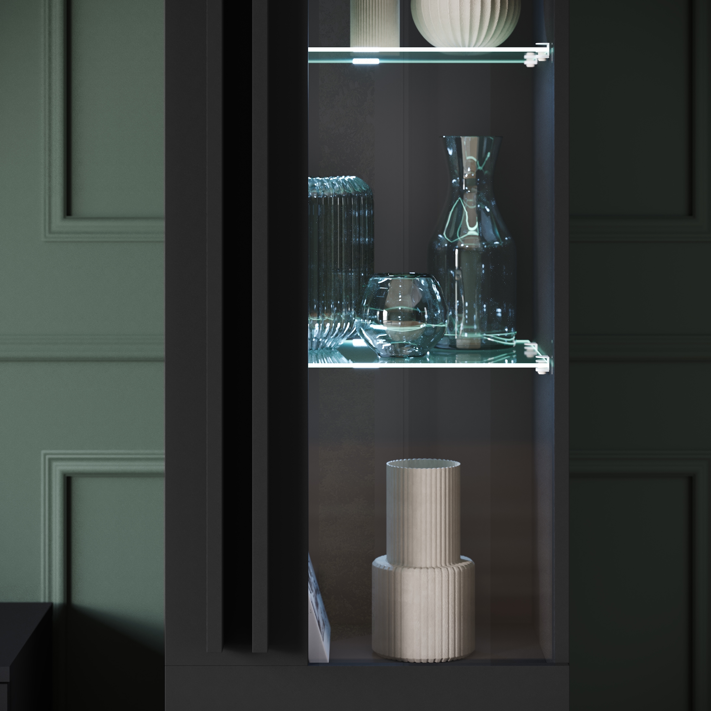 INOSIGN Wohnwand »Helsinki, Modernes Set mit verglaster Vitrine«, (Komplett-Set, 4 St.), mit lamellengriffen, verstellbaren Einlegeböden und Kunststofffüßen