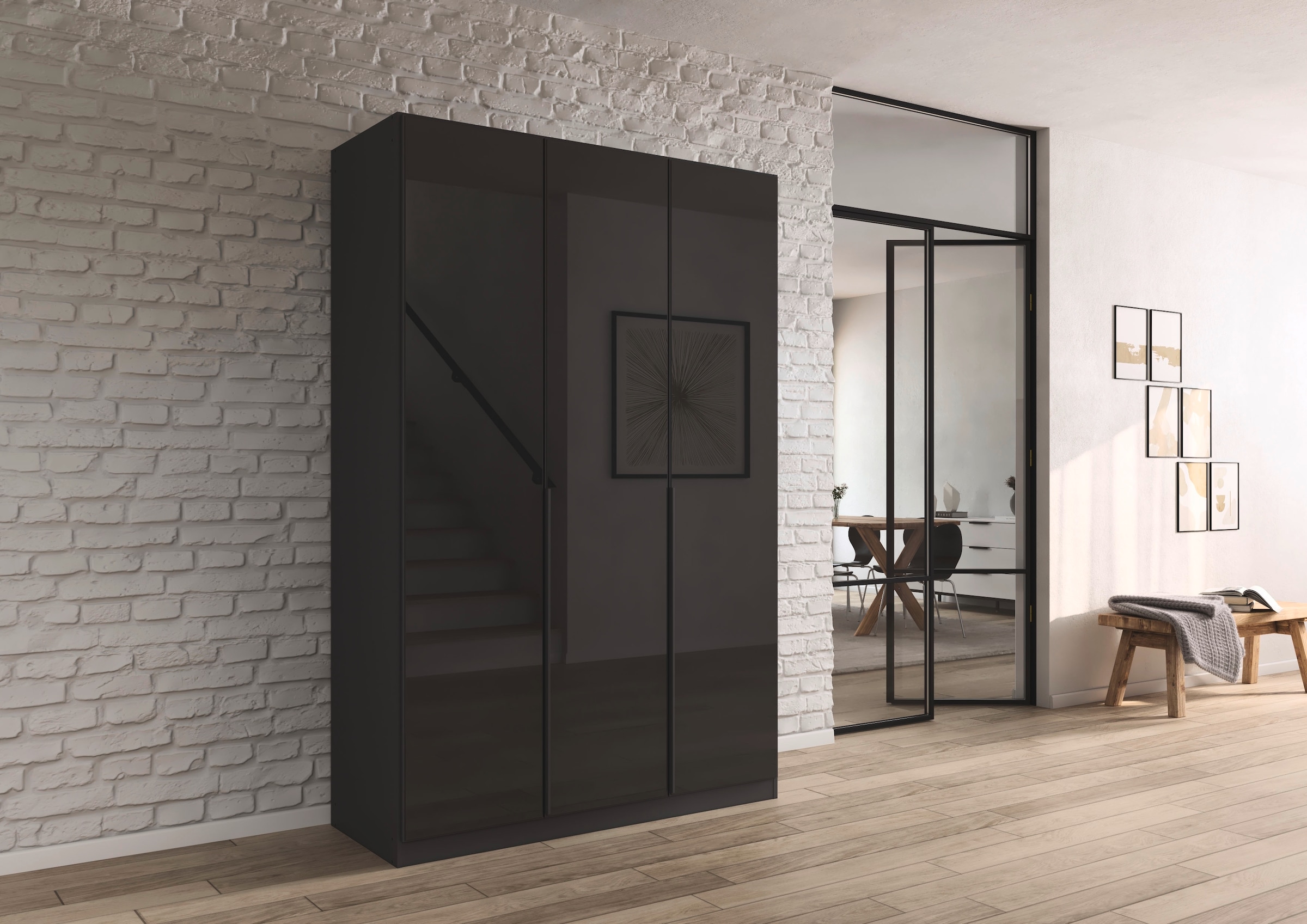rauch Drehtürenschrank »Kleiderschrank Kleiderschränke Schrank Garderobe AGORDO mit Glasfront«, (in zwei Griff-Farben), durchdachte Innenausstattung, in 6 Breiten und 2 Höhen MADE IN GERMANY