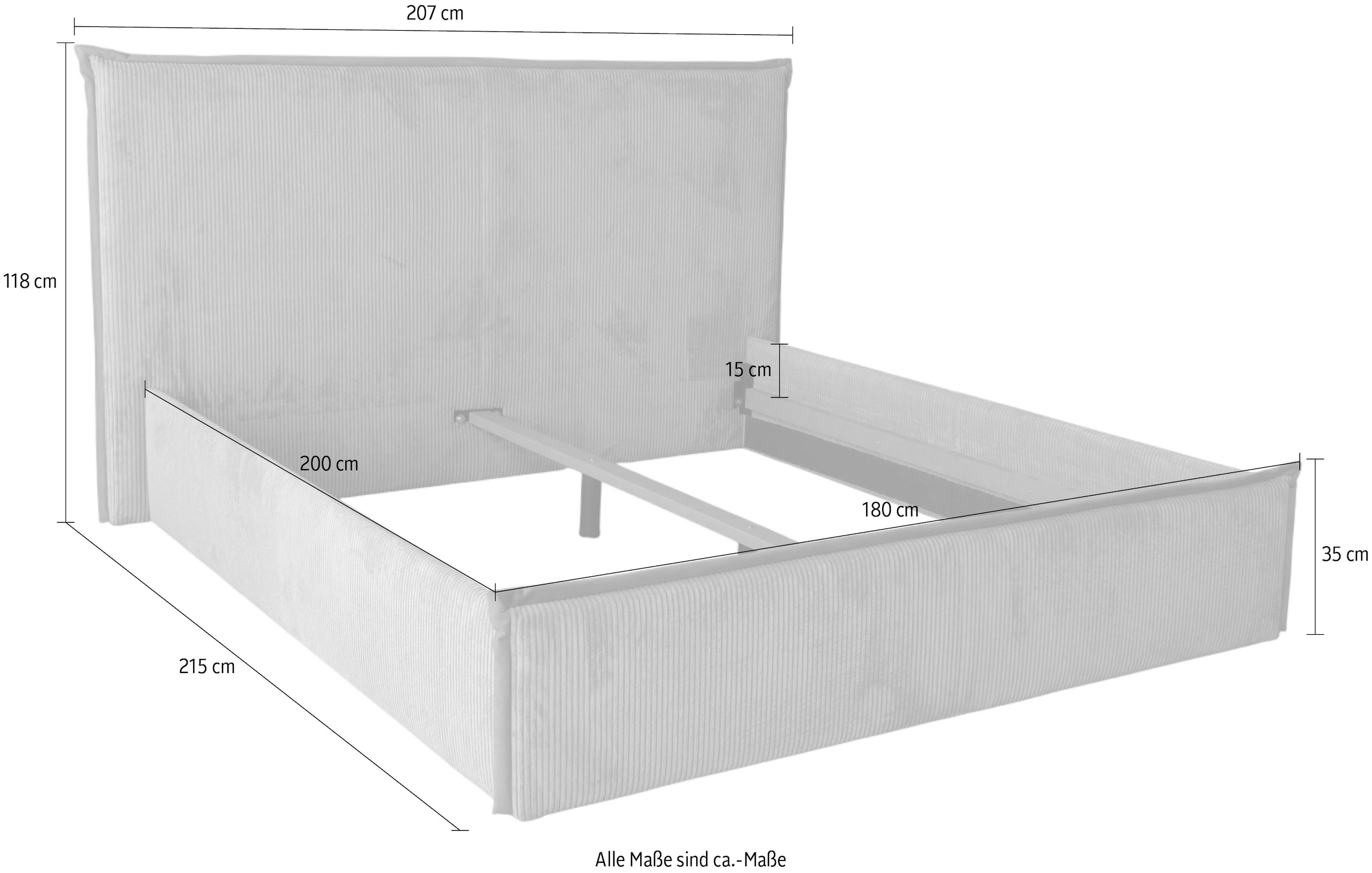 COLLECTION AB Polsterbett »Marla erhältlich in der Breite 180x200cm, mit Cordstoff bezogen« wahlweise mit Lattenrost und King-Matratze (28cm)