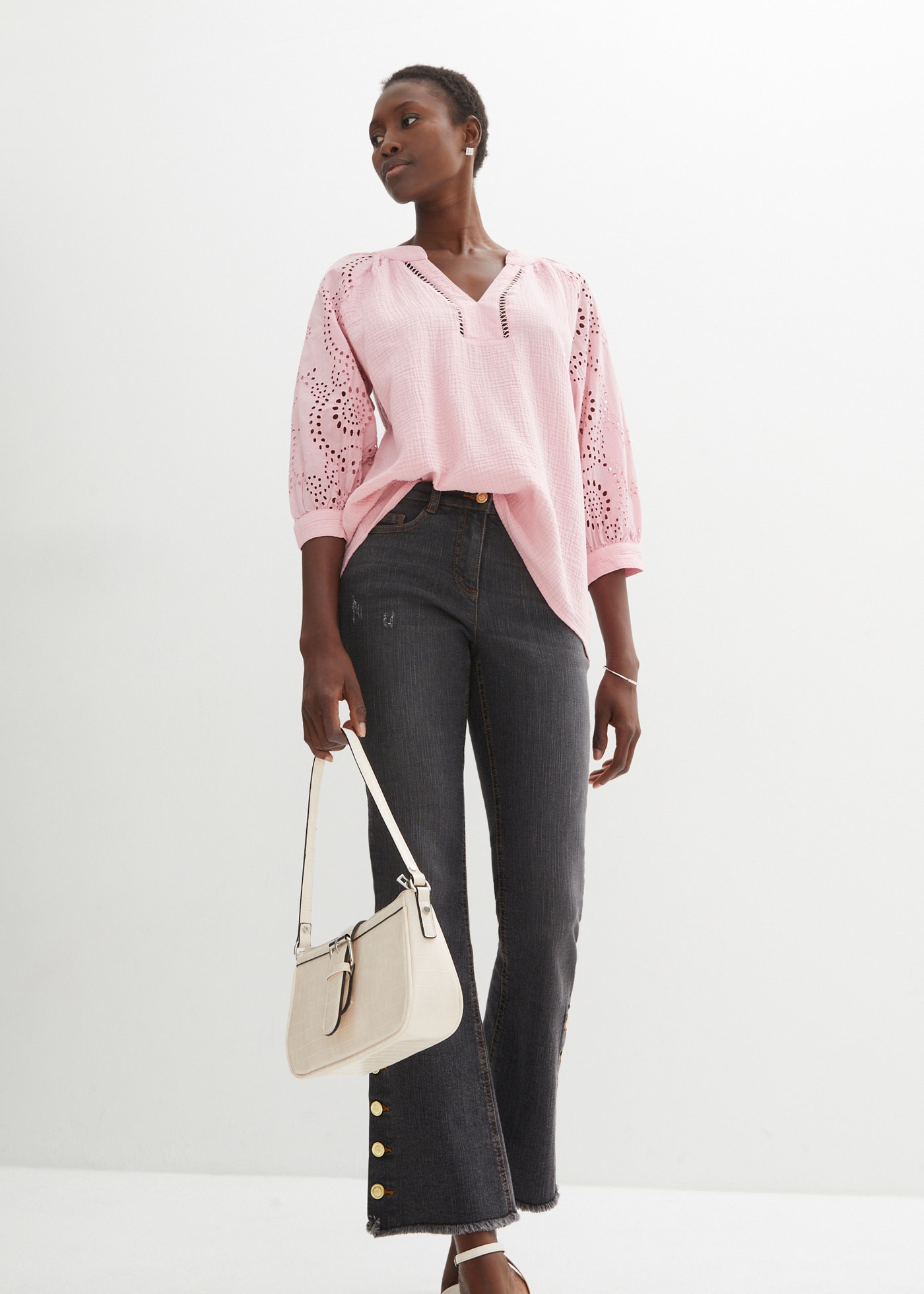 bonprix Tunika figurumspielende Passform, mit 3/4-Ärmeln, aus reiner Baumwolle