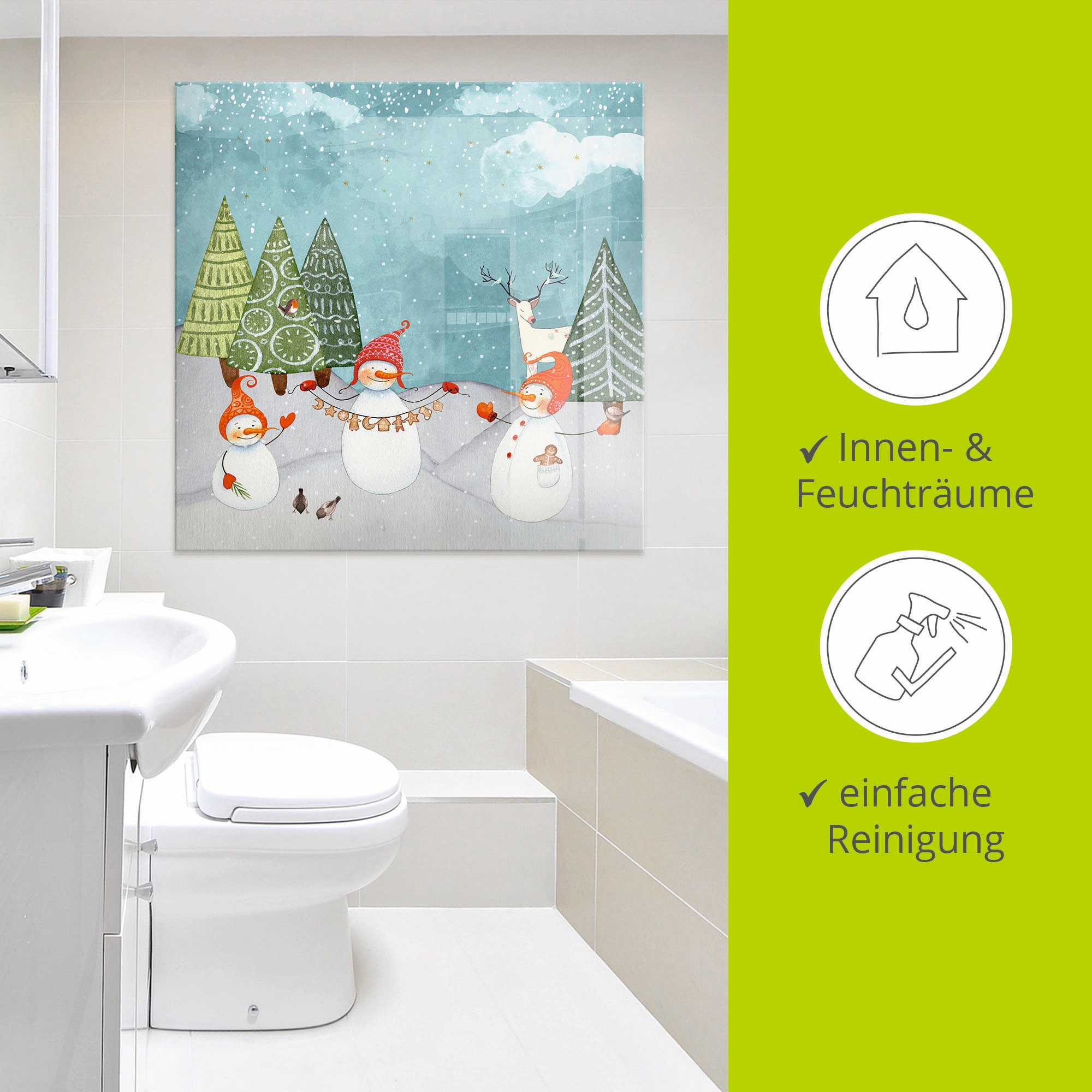Artland Glasbild »Schneemänner und Tierfreunde«, Weihnachten, (1 St.), in verschiedenen Größen