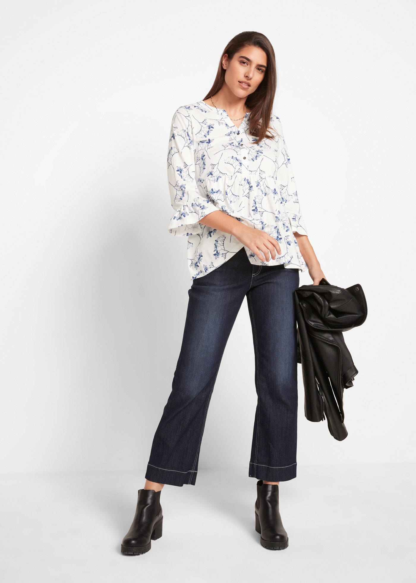 bonprix Druckbluse ausgestellte Passform, 3/4-Ärmel, für Frühling und Sommer