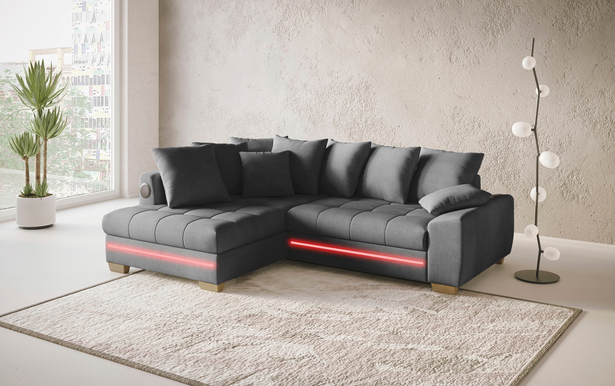 Mr. Couch Ecksofa »Nikita II, L-Form«, RGB-LED, Bluetooth-Soundsystem, wahlweise mit Bett, Bettkasten
