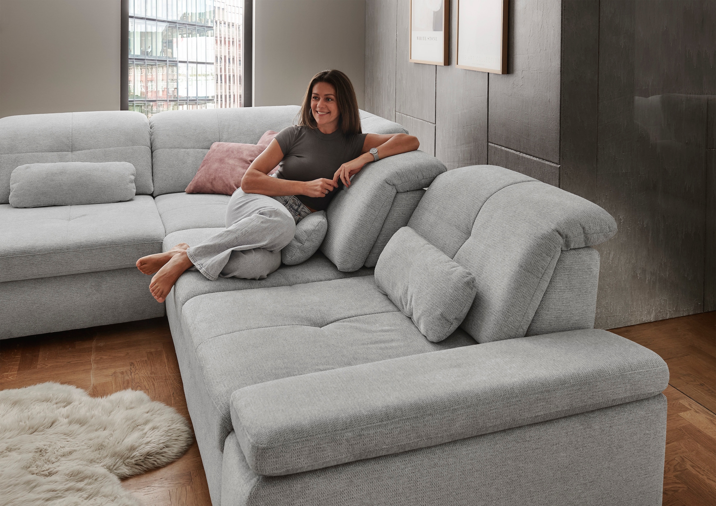 Die PlanBar Ecksofa »MP-IN16012 L-Form mit Federkern-Polsterung«, inkl. Sitztiefenverstellung, optional mit Funktionen