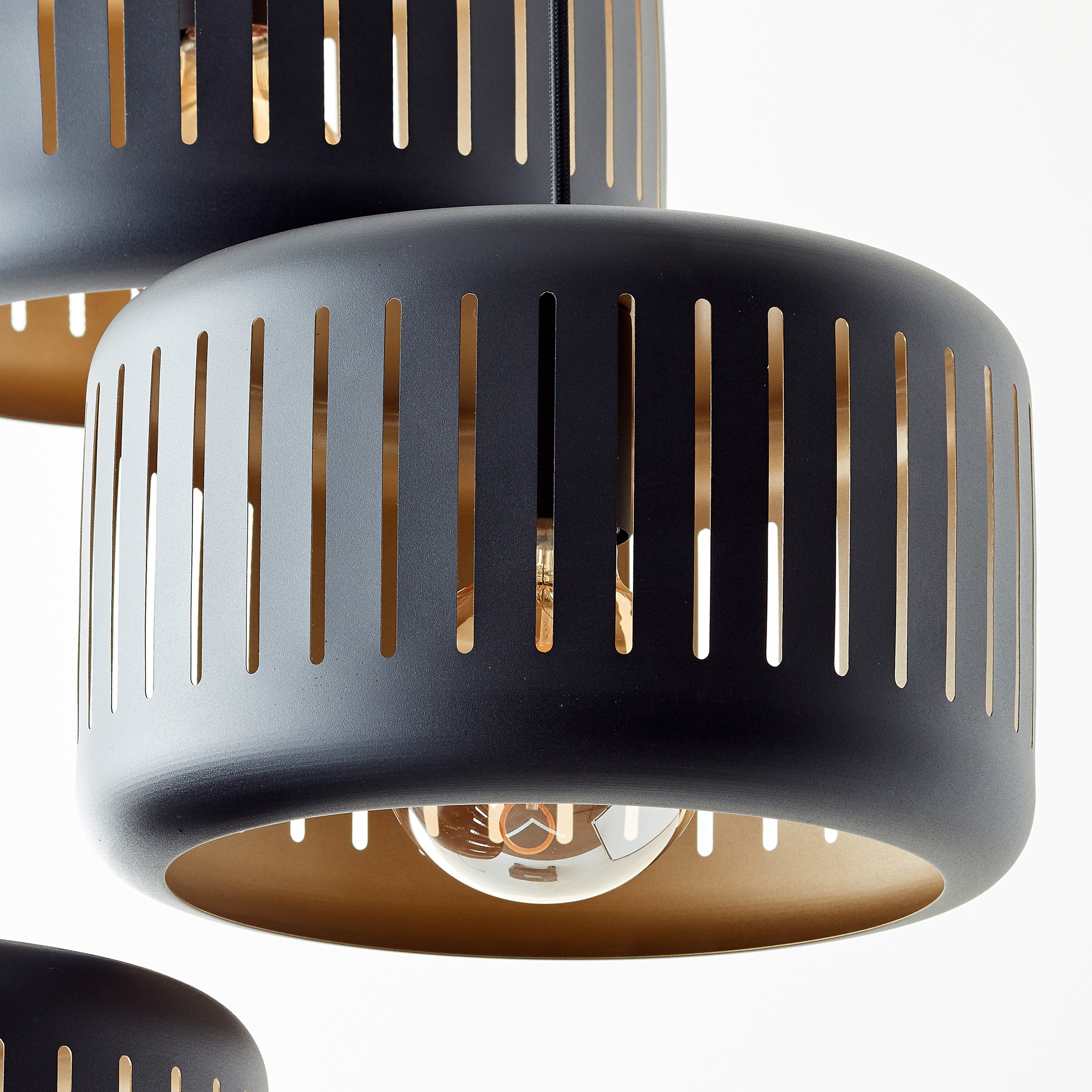 Brilliant Pendelleuchte »Tyas«, 3 flammig, Leuchtmittel E27 | ohne Leuchtmittel, 120 x 52 cm, 3 x E27, kürzbar, Metall, schwarz/goldfarben