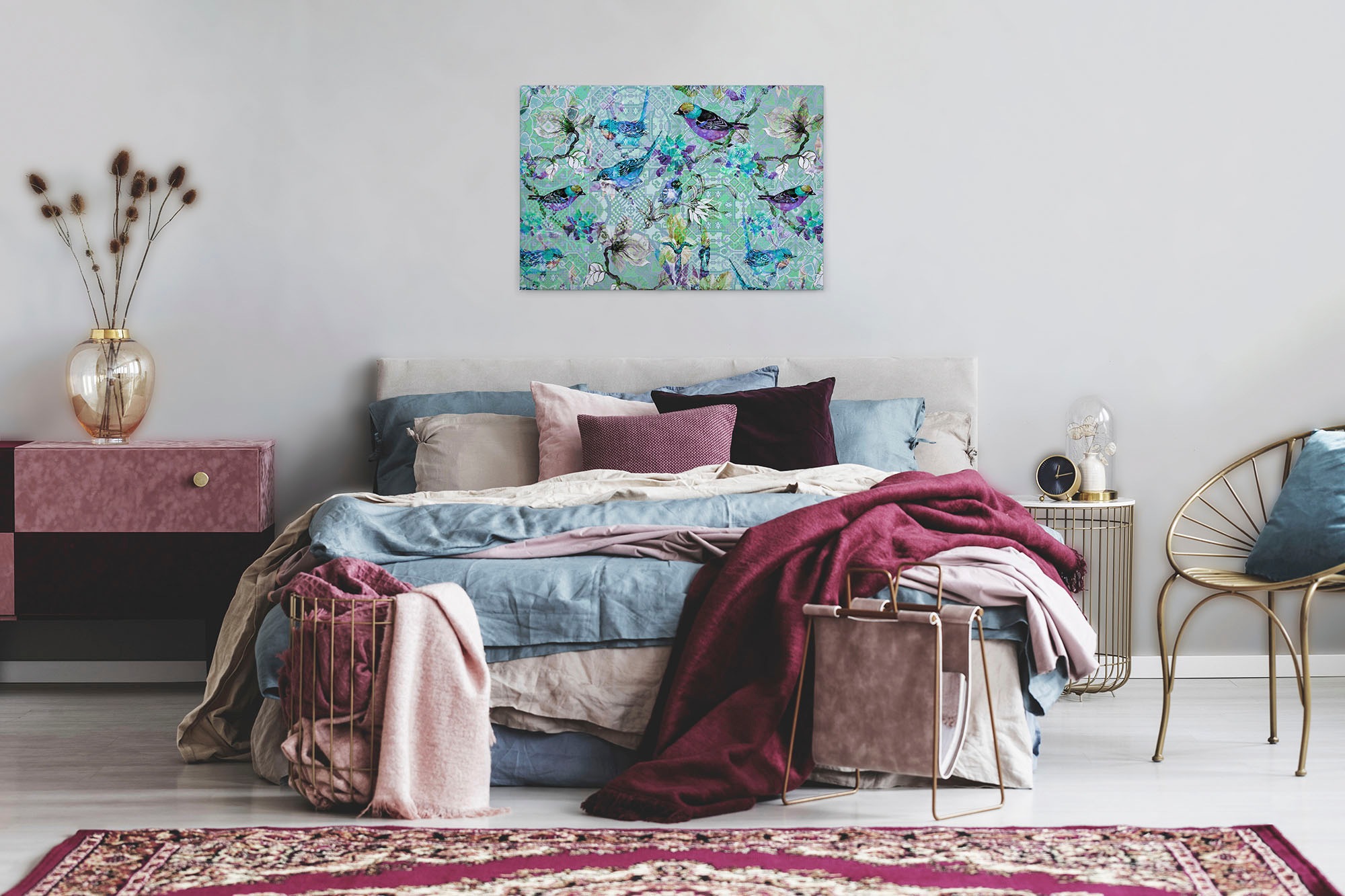 A.S. Création Leinwandbild »mosaic birds 3«, Kunst-Vögel-Kinder, (1 St.), Mosaik Keilrahmen Floral Blumen Vögel Leinwand-Bild Wohnzimmer modern