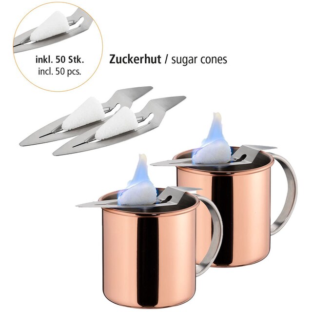 APS Tasse, (Set, 4 tlg.), 2 Becher im Kupferlook, inkl. 50 Mini-Zuckerhüte  + 2 Mini-Feuerzangen online kaufen