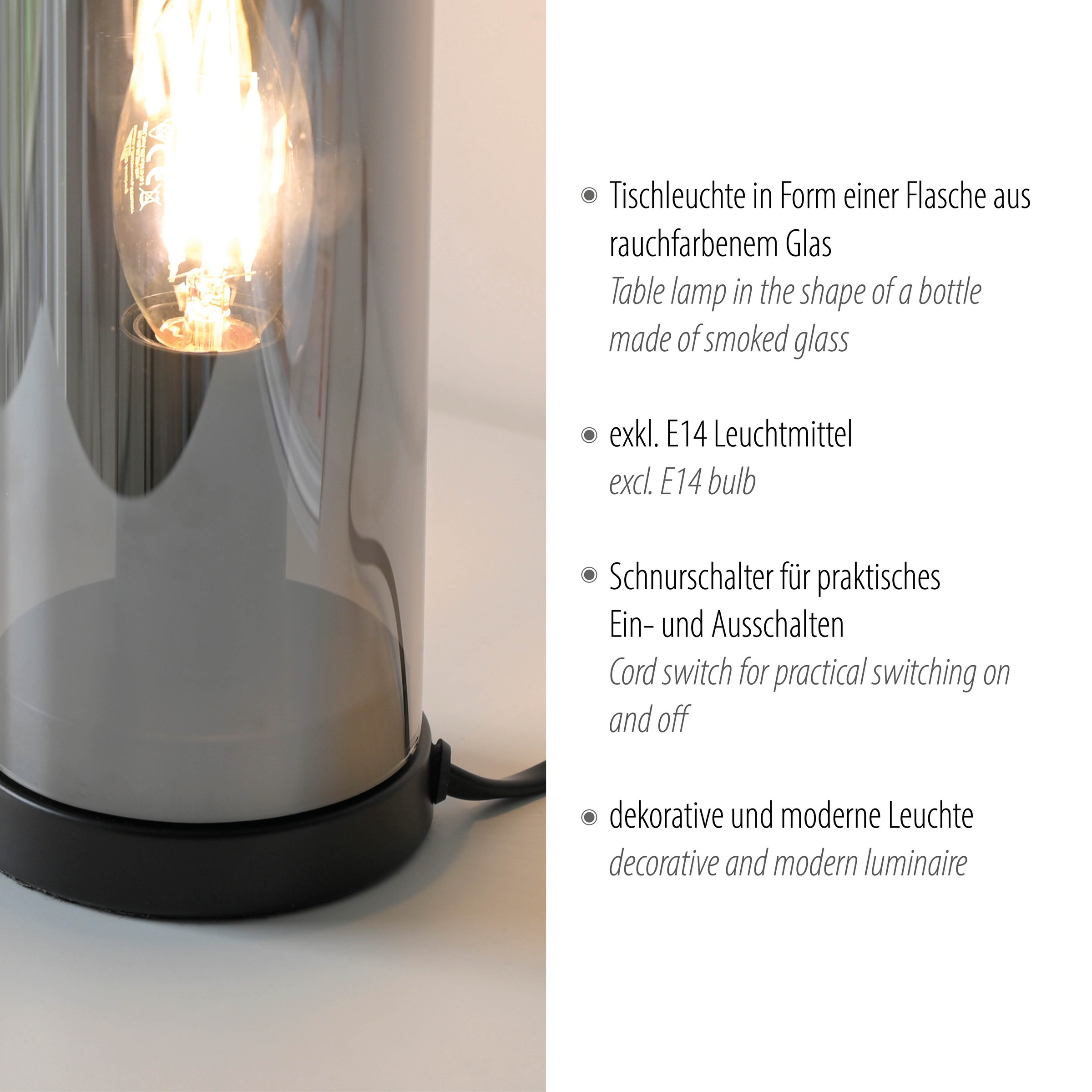 JUST LIGHT LED Tischleuchte »BOTTLE« E14 1 Stk. Schalter, Schnurschalter, Exklusive E14