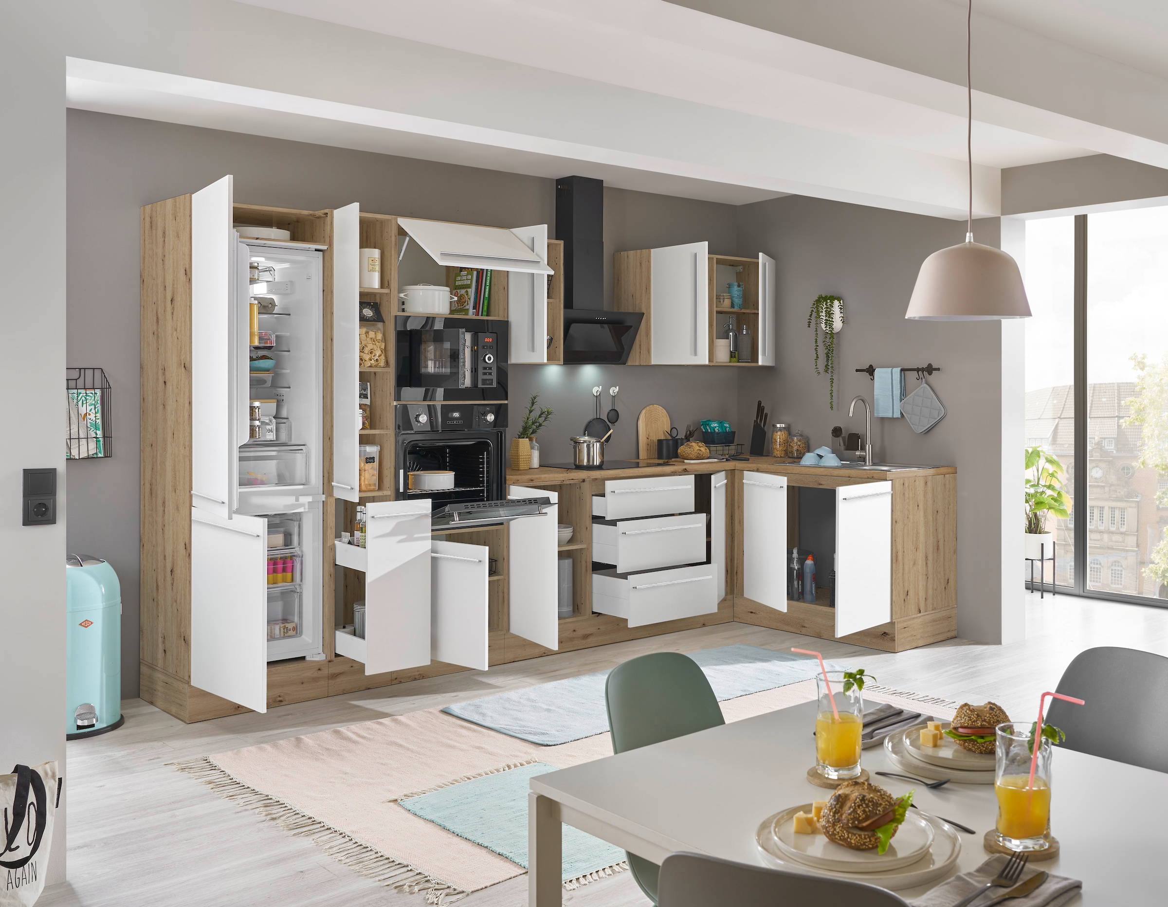 KOCHSTATION Winkelküche »Florida, Stellbreite 360x165 cm«, wahlweise mit E-Geräten, mit Softclose für Türen und Schubkästen