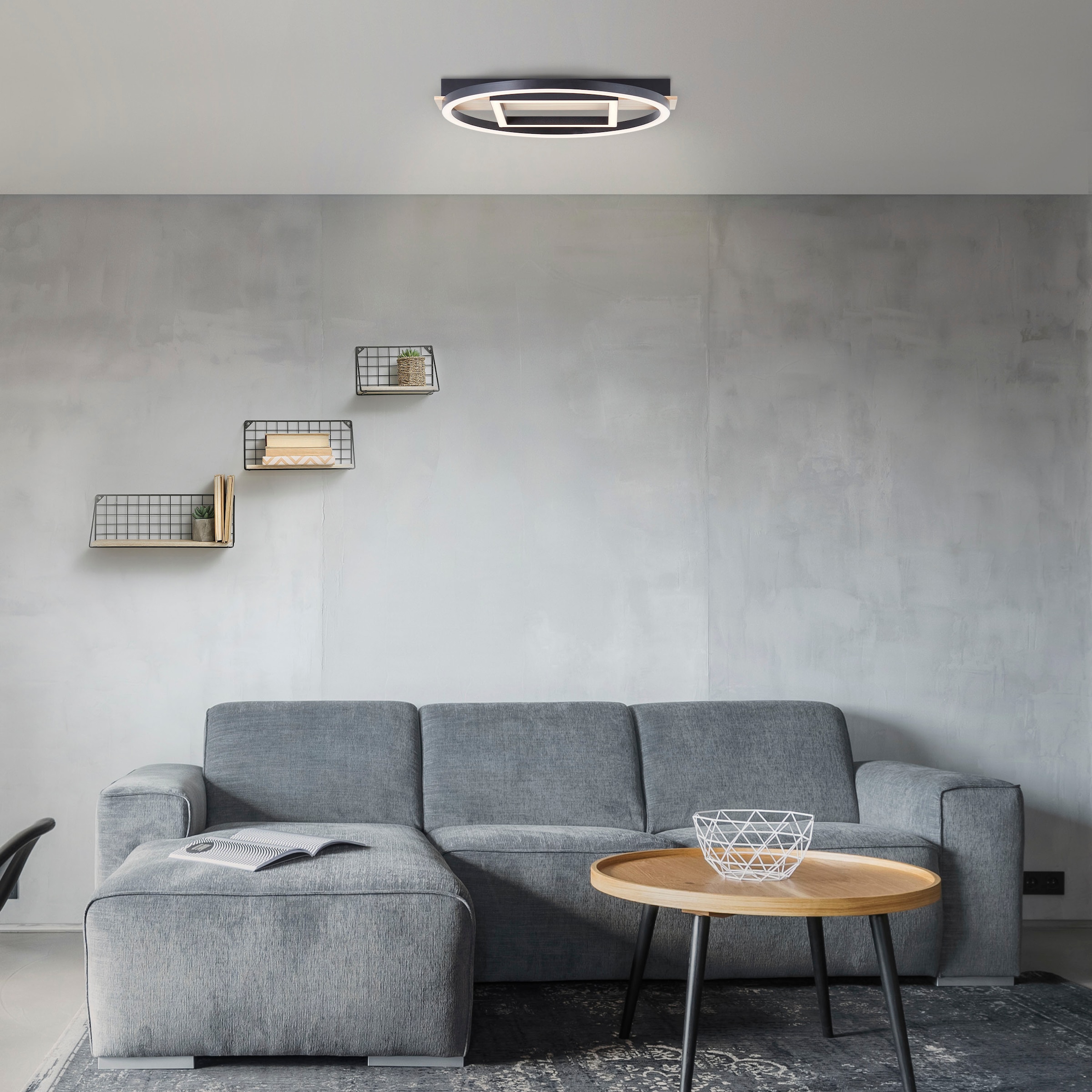 my home LED Deckenleuchte »Lysann Deckenlampe«, Leuchtmittel LED-Board | LED fest integriert, 39 x 37 cm, 24 W, 2500 lm, 3000 K, Holz/Metall, braun/schwarz