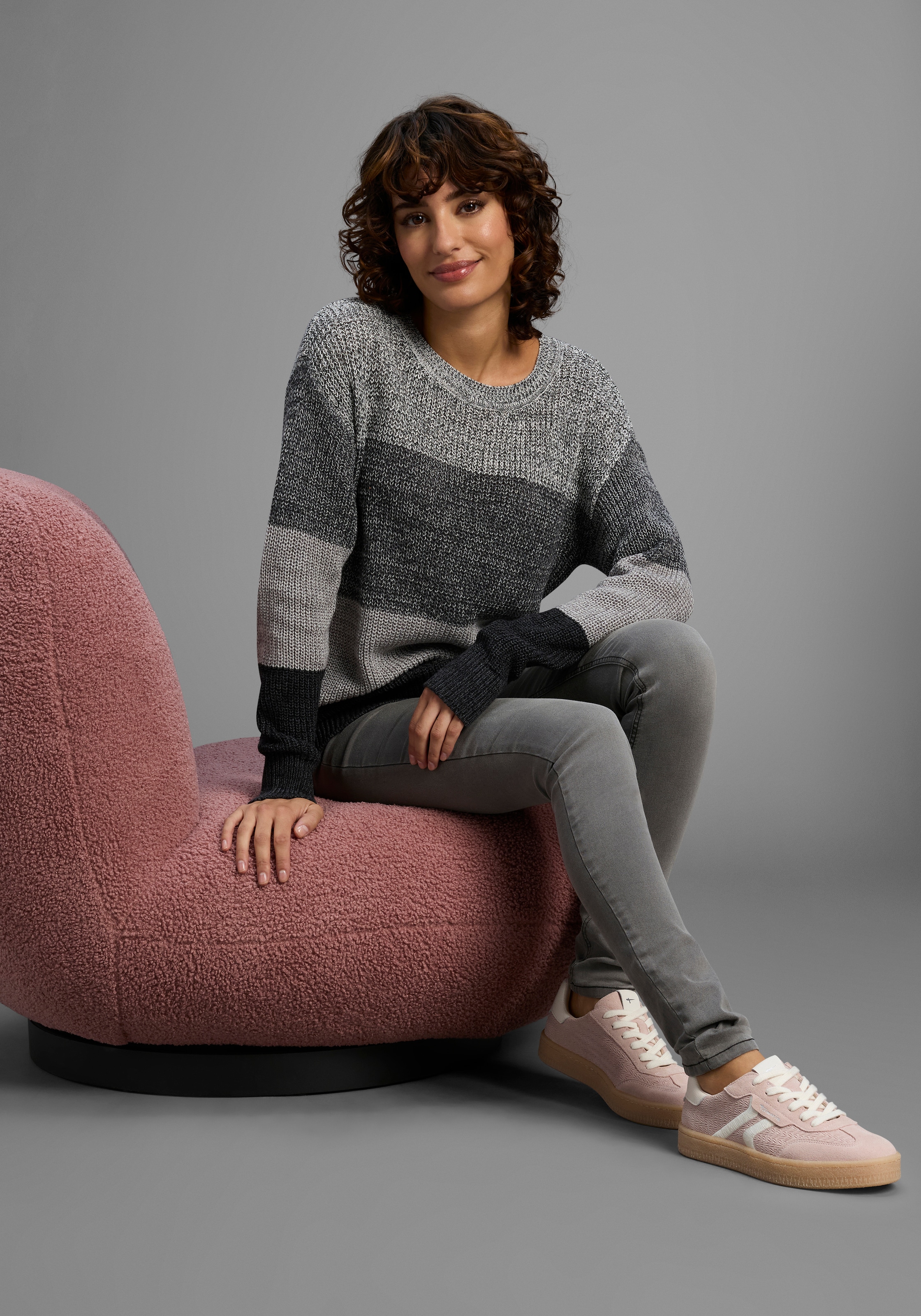 Laura Scott Streifenpullover Übergangspullover aus Baumwolle mit Melangeoptik - NEUE KOLLEKTION