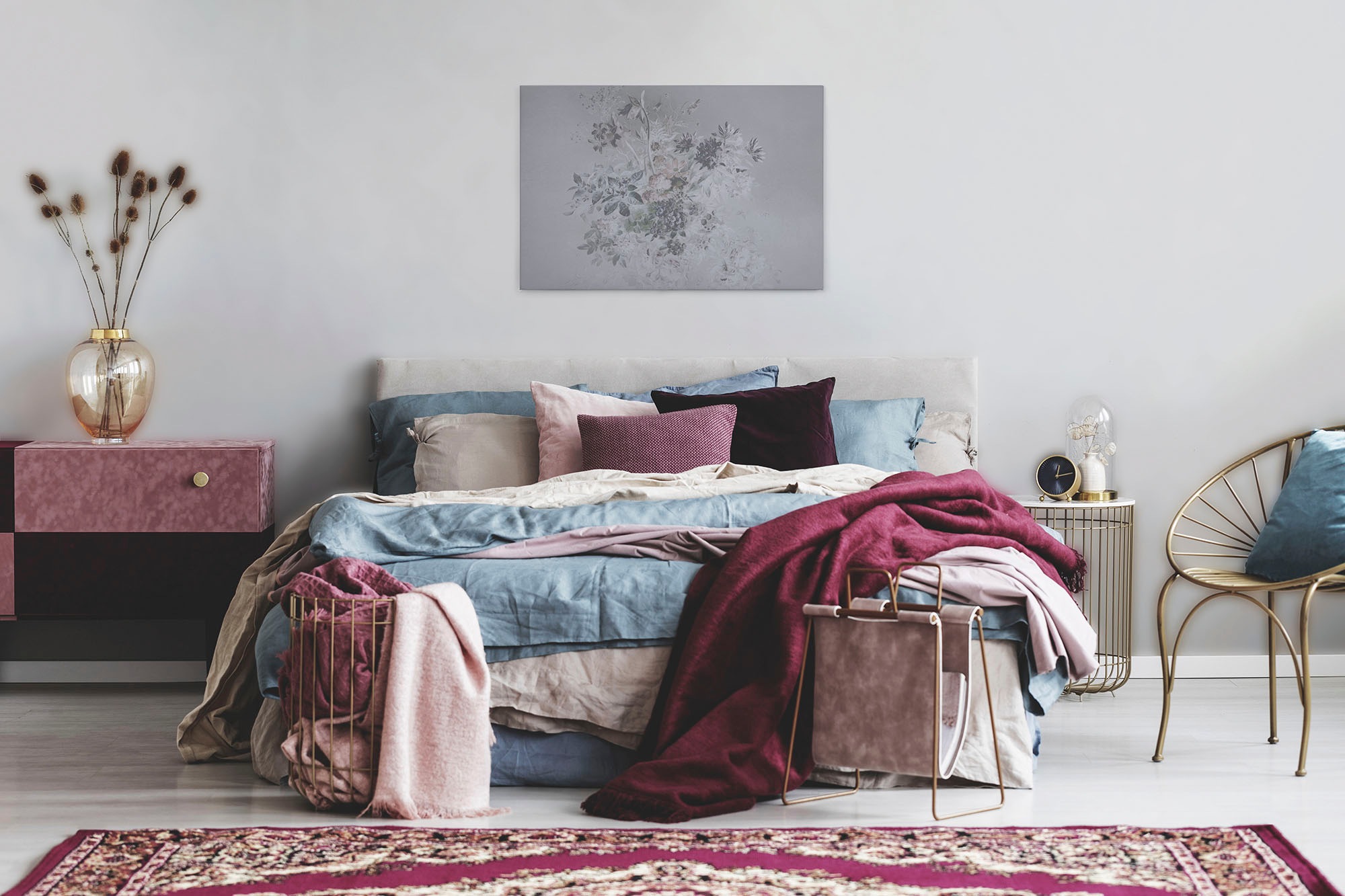 A.S. Création Leinwandbild »bouquet pastel 3«, Kunst-Blumen-Kinder, (1 St.), Keilrahmen Blumen Floral Grau Pastel Leinwand-Bild Wohnzimmer modern