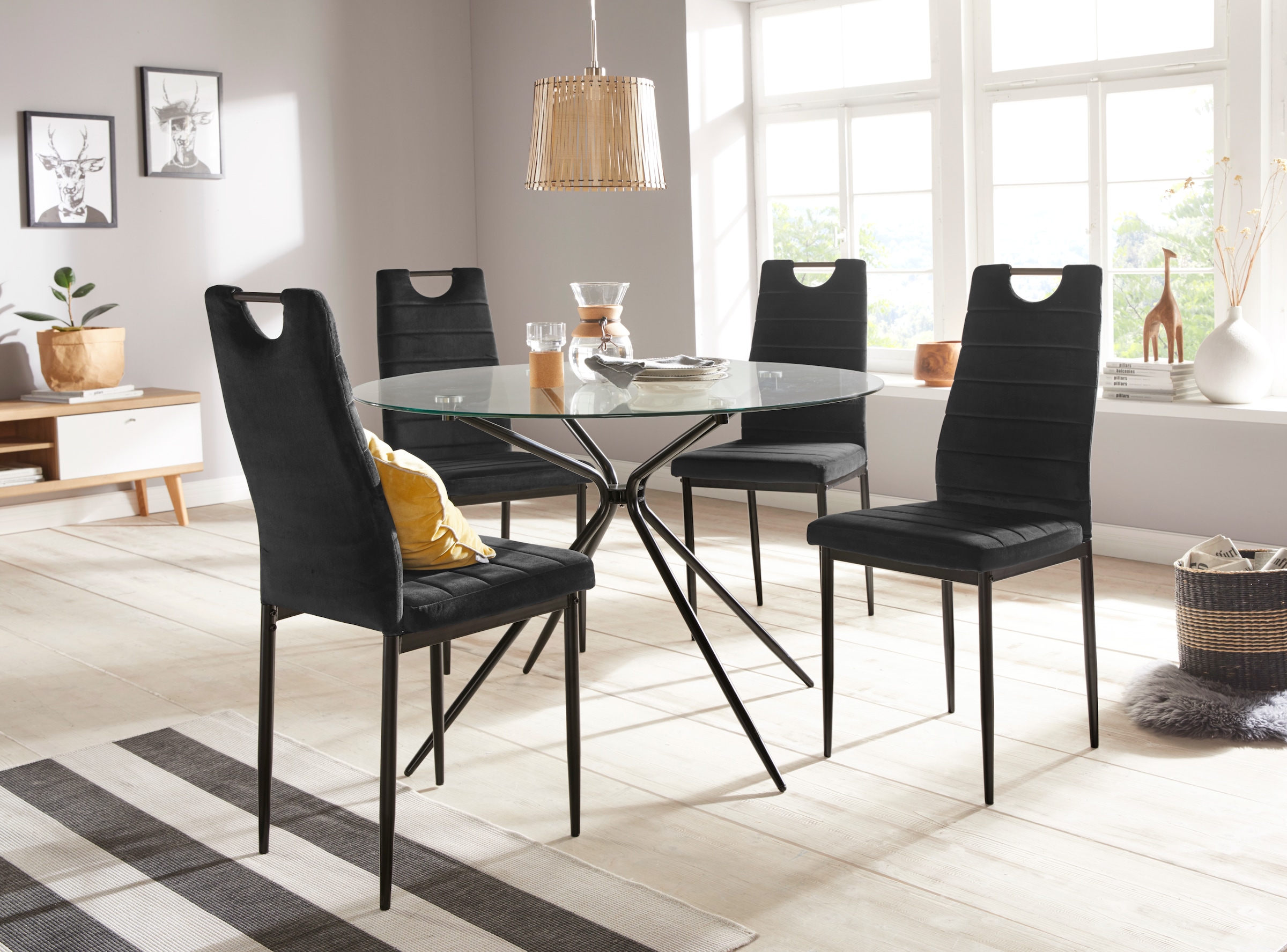 INOSIGN Glastisch »Silvi, TOPSELLER!«, (Esstisch, Glastisch), rund, Ø 110 cm, schwarzes Metallgestell
