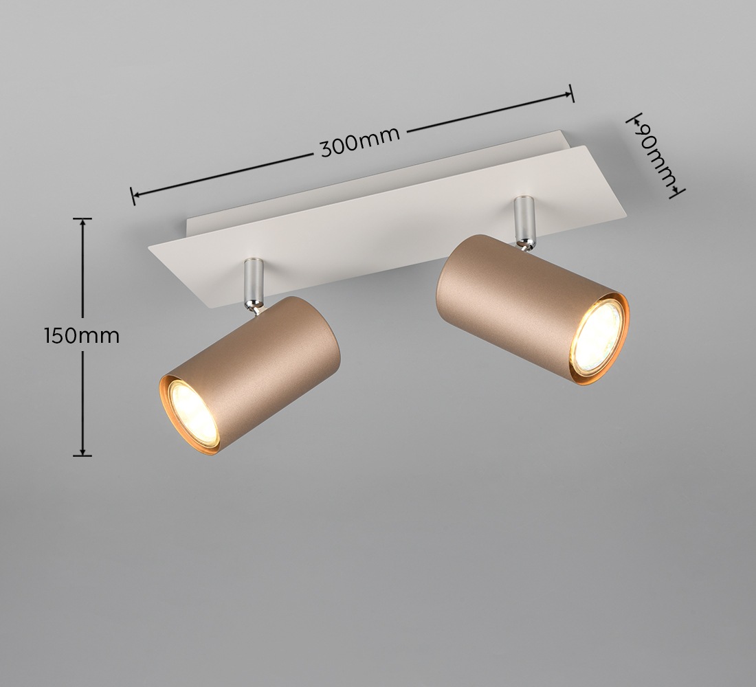 TRIO Leuchten Deckenstrahler »MARLEY, GU10 Deckenspot 1-flammig, exkl 2x GU10 max 35W, Wandspot«, 2 flammig, Leuchtmittel GU10 | Leuchtmittel wechselbar, flexibel verstellbarer GU10 Deckenspot in coffee + warm grey, 30x9 cm