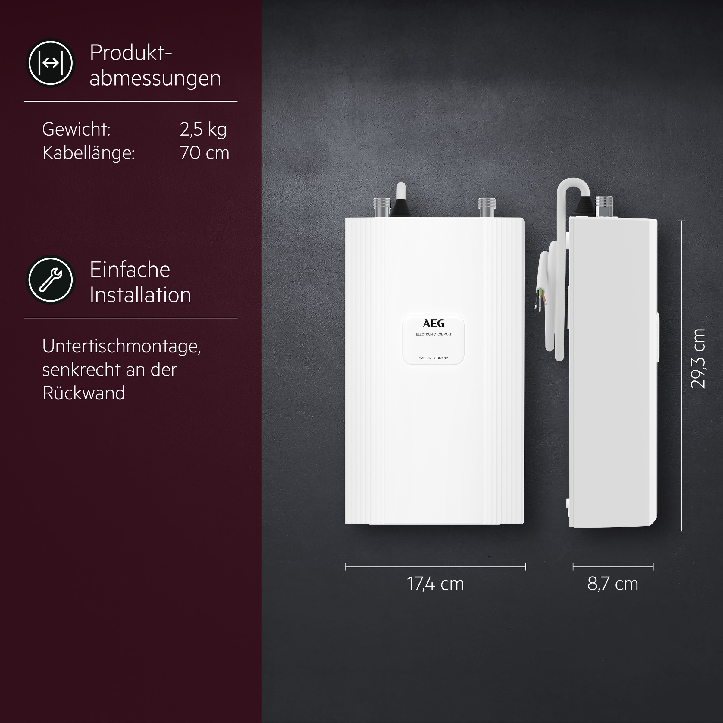 AEG Haustechnik Kompakt-Durchlauferhitzer »DDLE Kompakt 11/13 kW, umschaltbar für die Küche«, kompakt, ideal für unter die Küchenspüle
