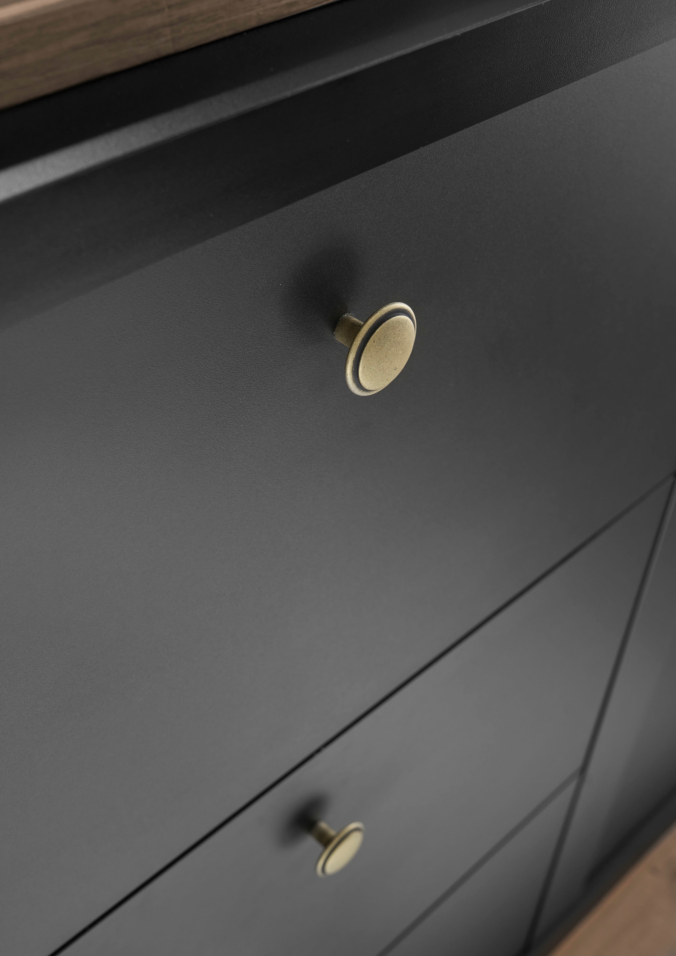 Home affaire Buffet »Lincoln, Hochschrank im Landhausstil, moderner Schrank« edles Design, messingfarbene Knopfgriffe, vielseitig einsetzbar